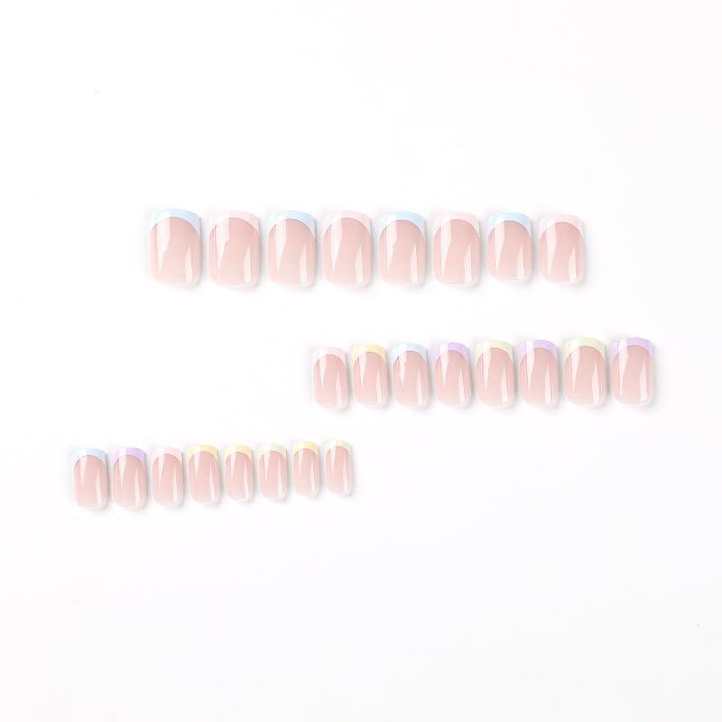 Mouyouglow Short Square Nude French Tip Press On Nails Colorful Full