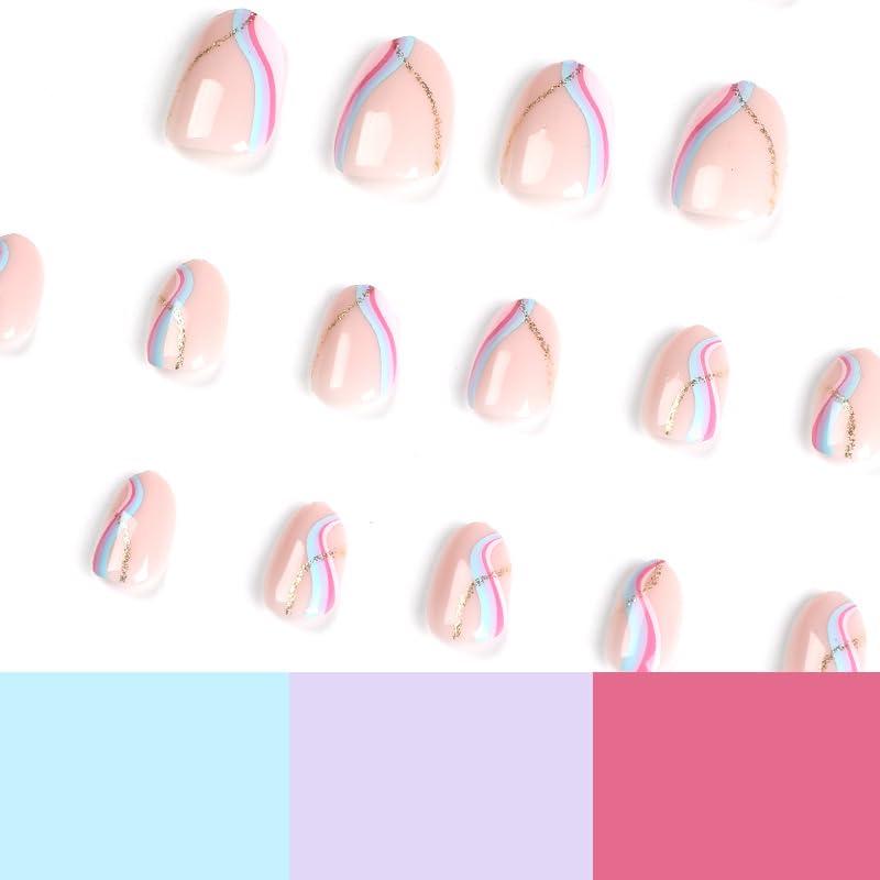 Buy Mouyouglow Short Round Nude Gold Glitter Press On Nails Full Cover Artificial Fingernails