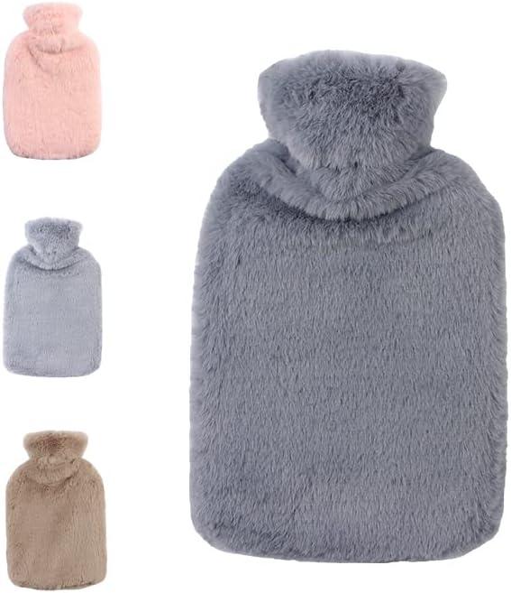 Pink Double Handle Water Filled Hot Water Bag With Plush Cloth Cover 1L Hot Water Bottle For