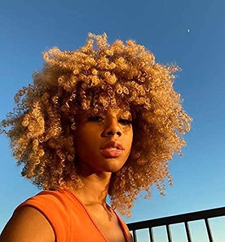 Annivia Ombre Blonde Afro Short Kinky Curly Wig With Bangs Inch
