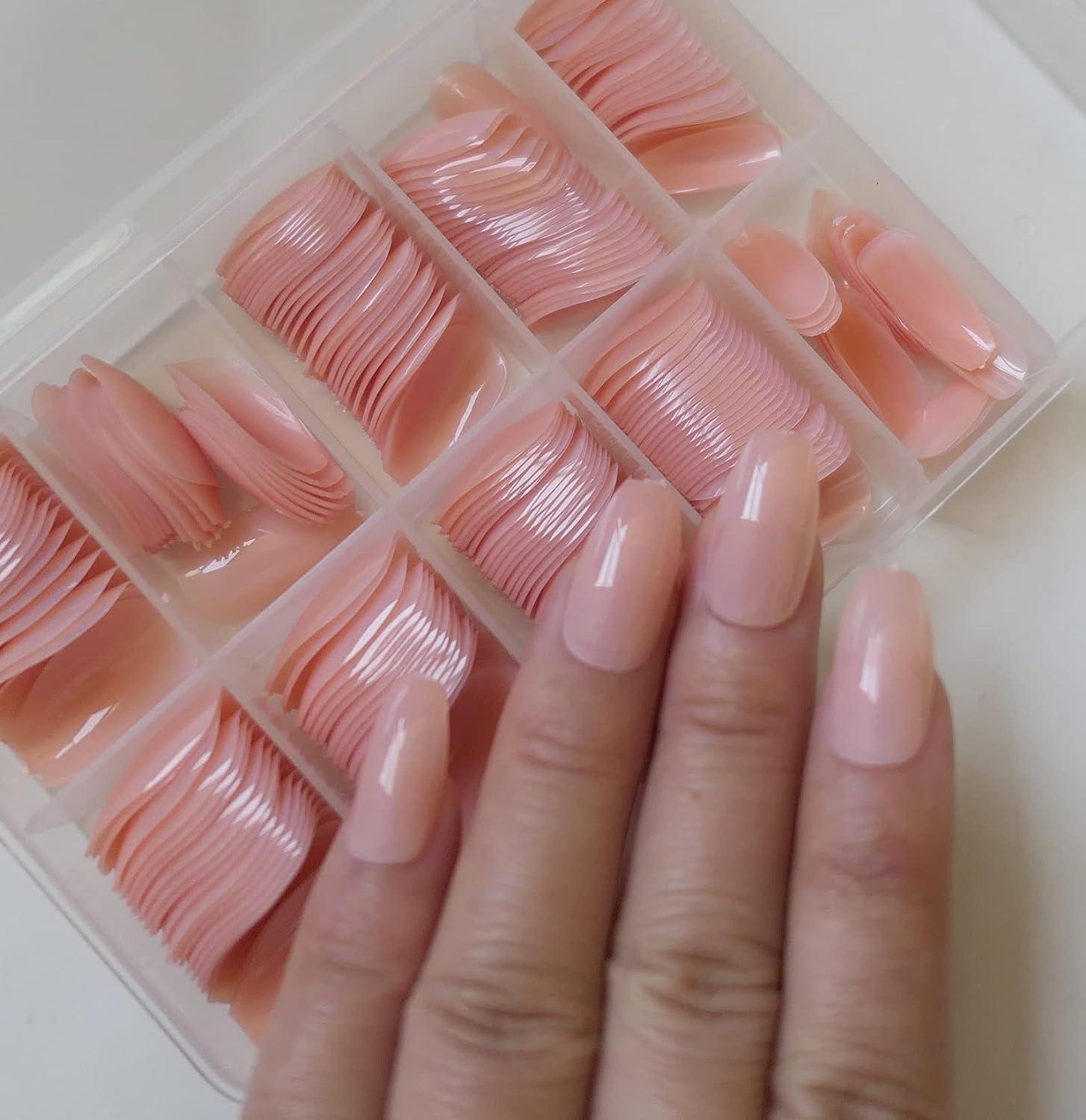 Pc Short Coffin Glossy Ballerina False Nails Diy Manicure Kit Nude Pink Sizes