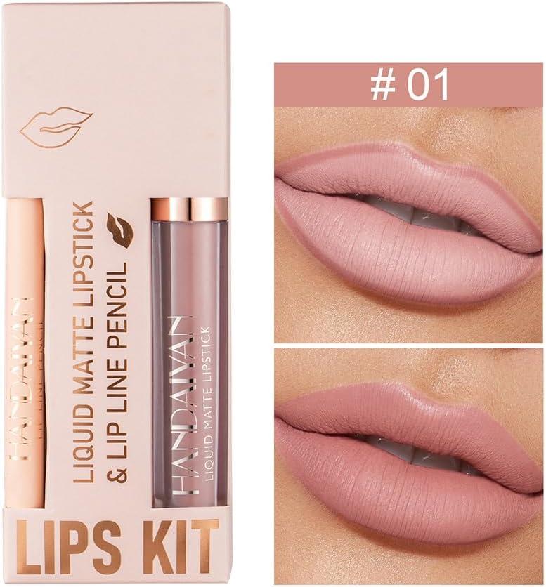 Matte Nude Lip Liner And Lipstick Makeup Set Matte Liquid Lipstick Nude Lip Stain High Pigment