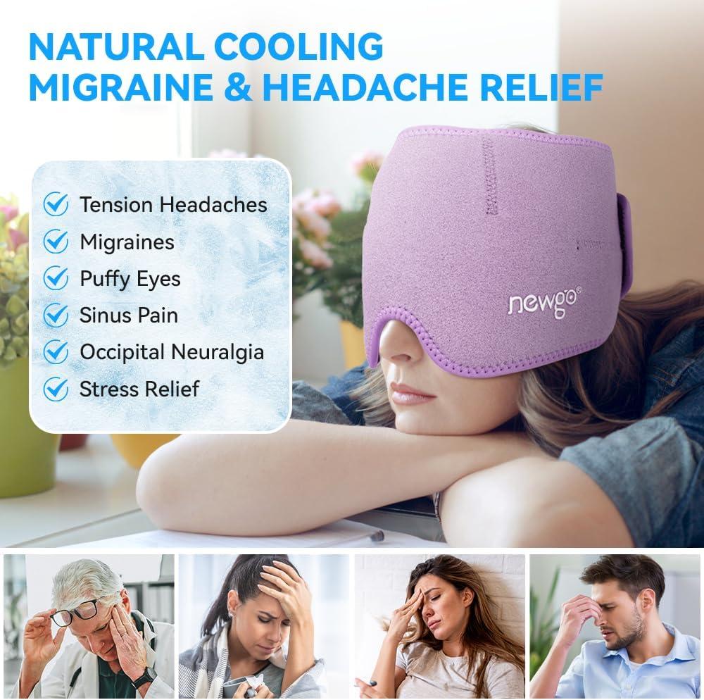 NEWGO Migraine Relief Head Ice Wrap Hot Cold Therapy Headache Hat For Chronic Migraine And