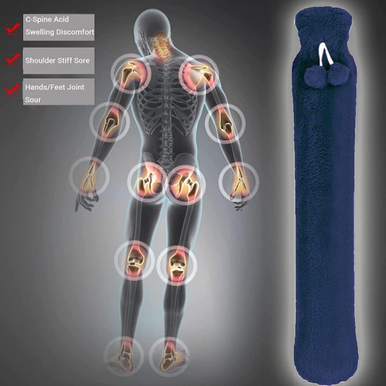 Riyaned Long Hot Water Bottle L Natural Rubber Soft Fluffy With Cover Heat Therapy Wrap