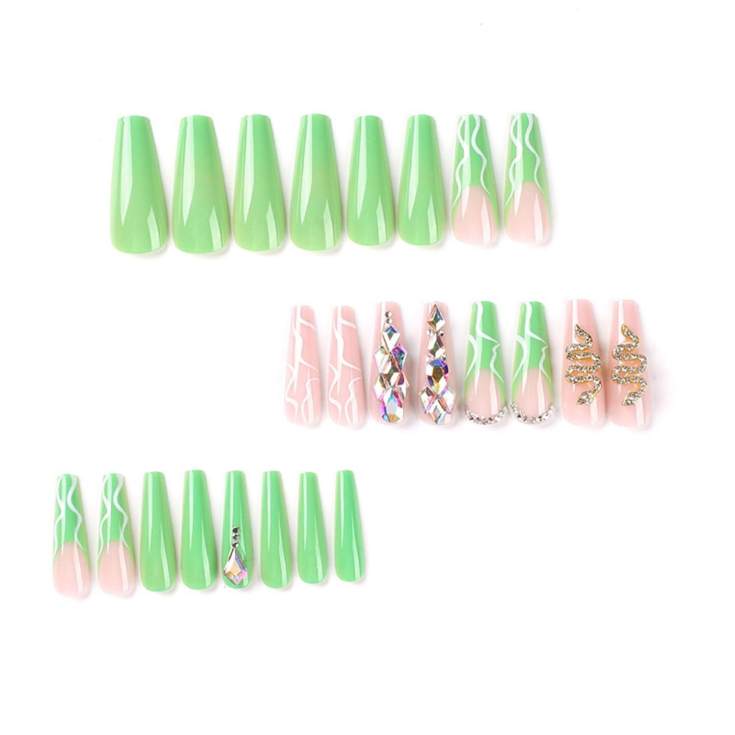 Votacos Long Coffin Fake Nails Nude With Gem Snake Design Glossy Stick On Nails For Women