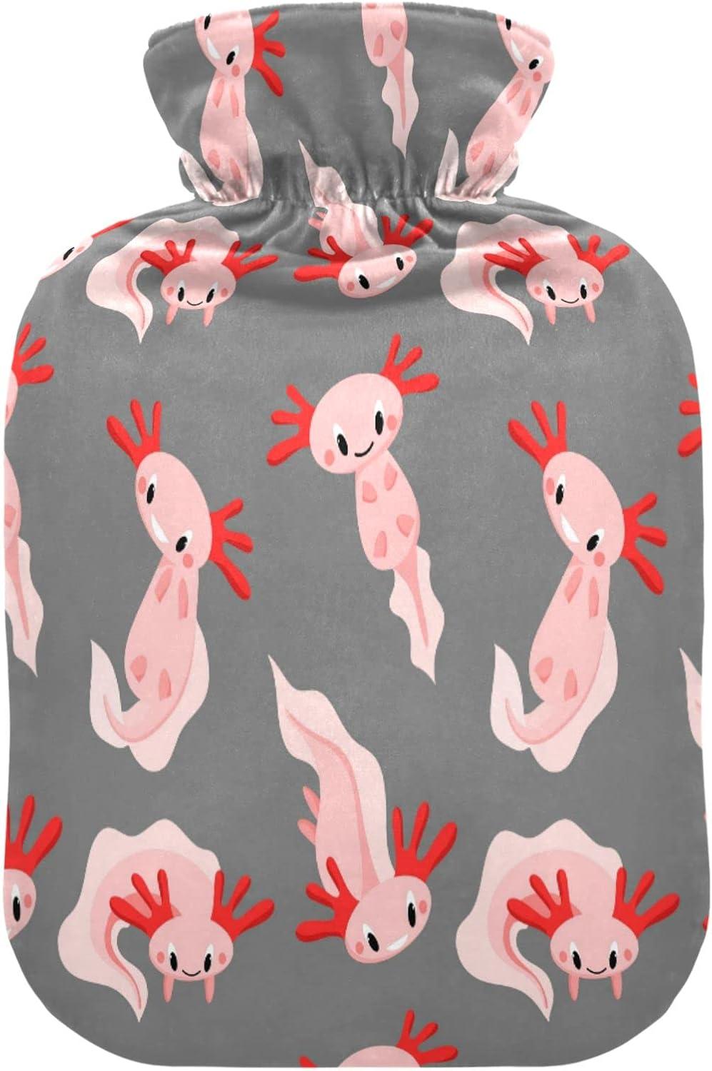 Cute Pink Axolotl Hot Water Bottle 2L Plush Cover For Hand Foot Warmer Ideal Gift For All