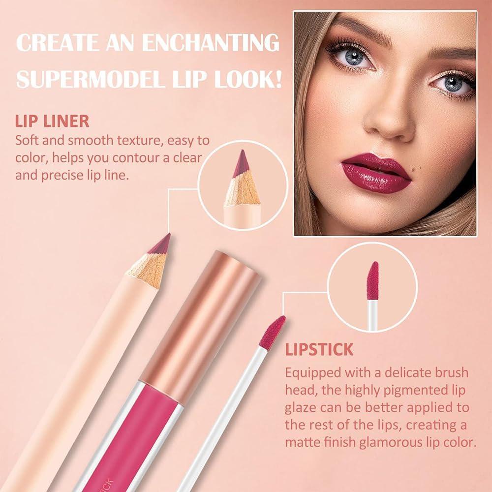 Matte Nude Lip Liner And Lipstick Makeup Set Matte Liquid Lipstick Nude Lip Stain High Pigment