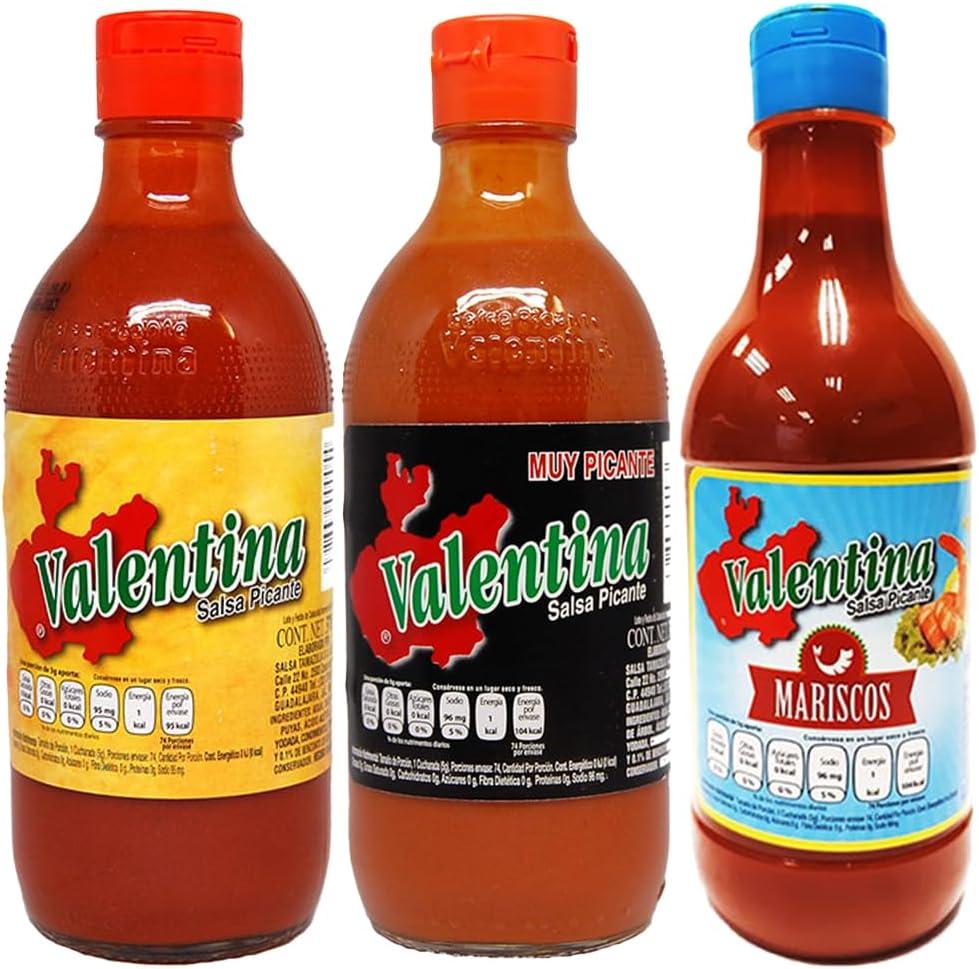 Valentina Hot Sauce Trio Authentic Mexican Valentina Salsa Picante Red Black Mariscos Bottle