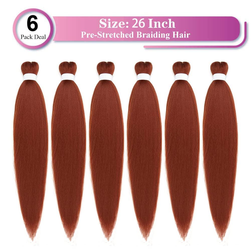 Dark Ginger Pre Stretched Copper Braiding Hair Yaki Texture Packs Lot Hot Water Setting