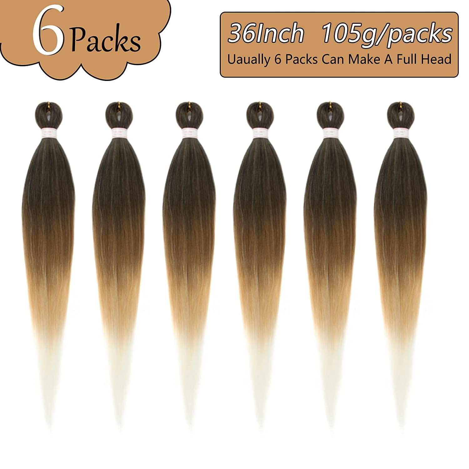 36 Inch Pre Stretched Braiding Hair 6 Packs Professional Yaki Texture Ombre Extensions Hot