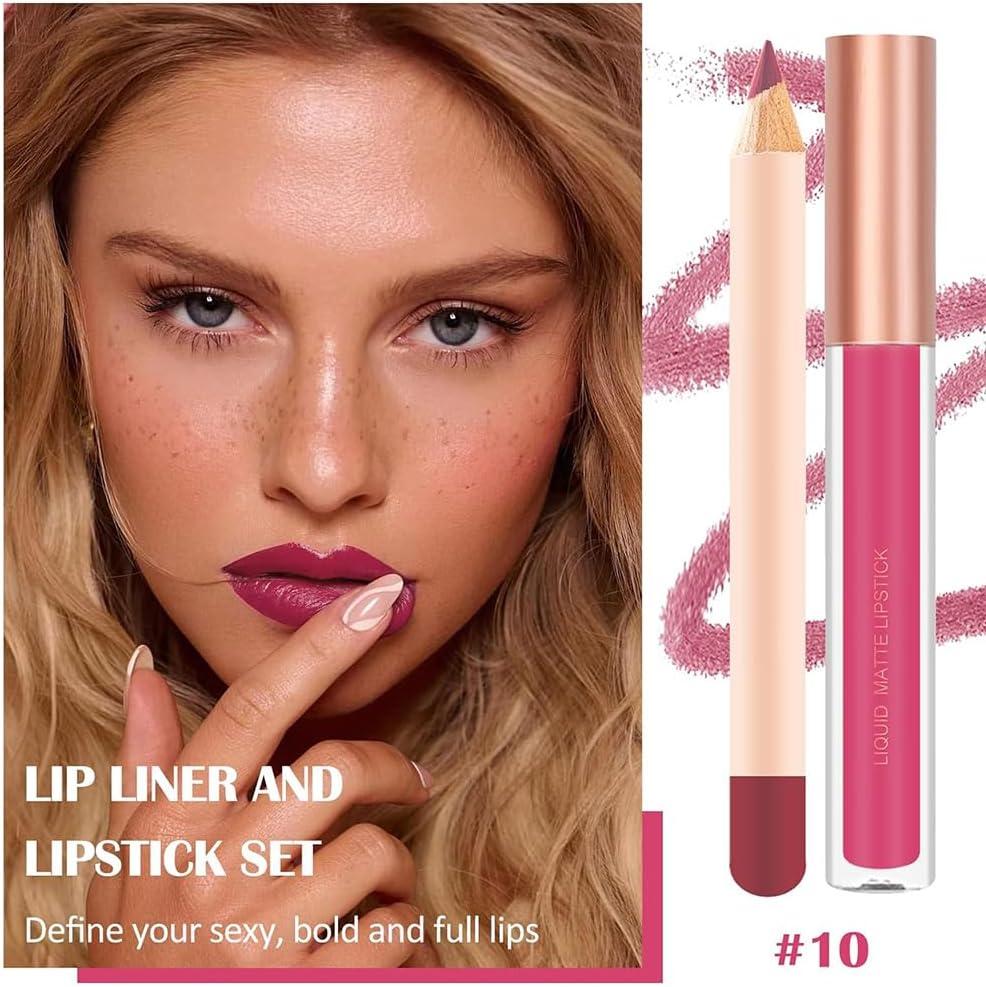 Matte Nude Lip Liner And Lipstick Makeup Set Matte Liquid Lipstick Nude Lip Stain High Pigment