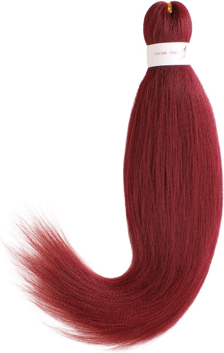 Leeven 8 Packs Red Pre Stretched Braiding Hair Extensions 20 Inch Yaki Hot Water Setting Fiber