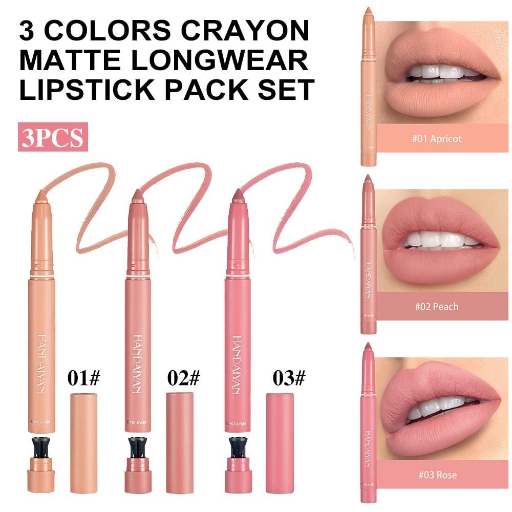 Waterproof Crayon Matte Nude Lipstick Lipliner Pack Set Colors Longwear Moisture Smooth