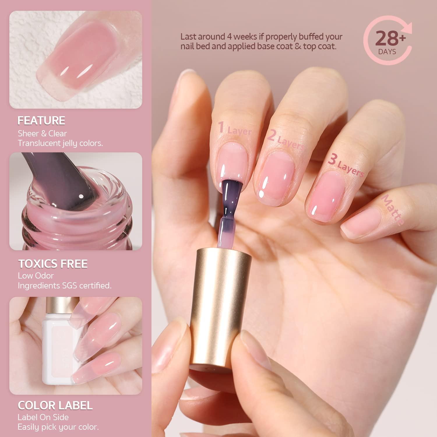 GAOY Jelly Nude Pink Gel Nail Polish Set Transparent Sheer Colors