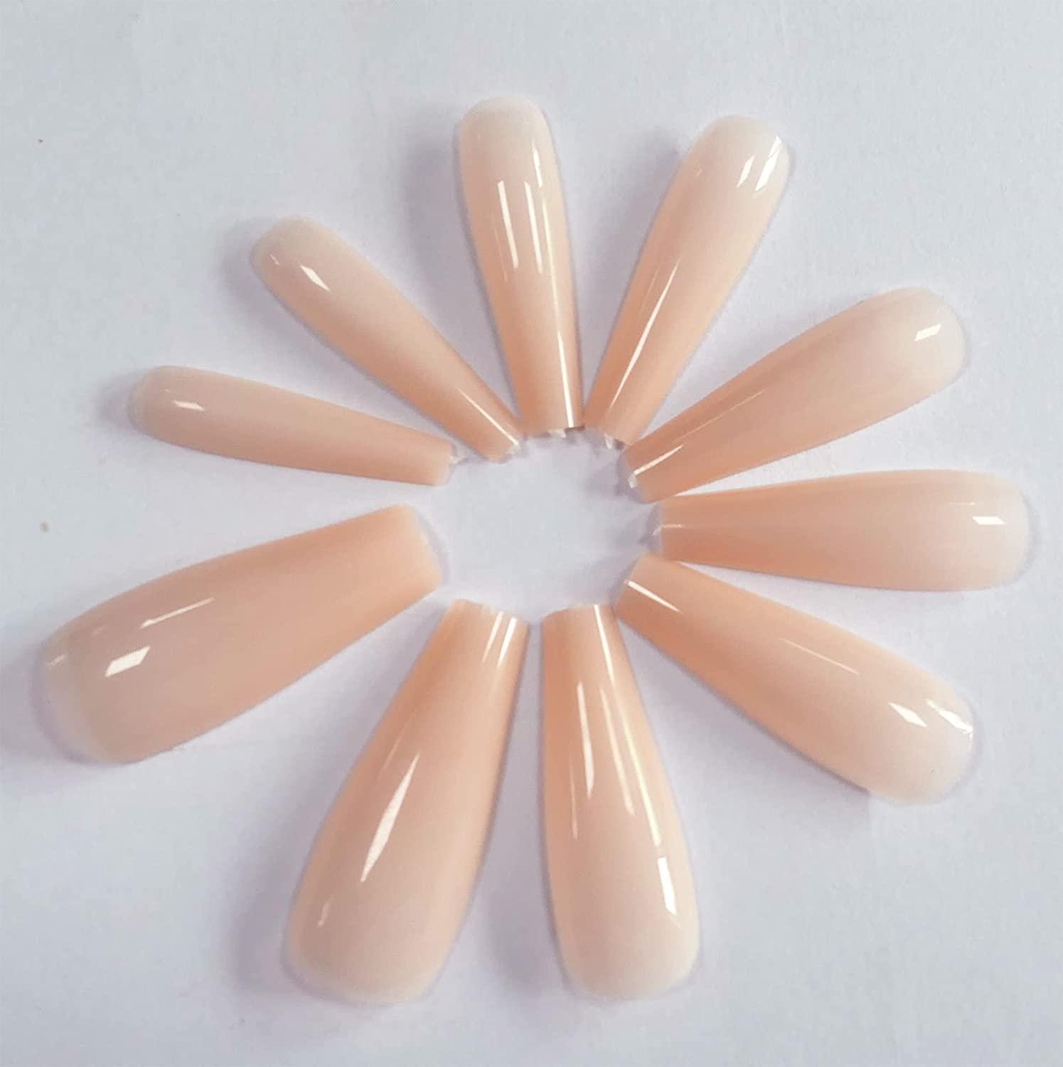 Pc Luckforever Painted Coffin Press On Nails Beige Nude Full Cover False Nails For Women