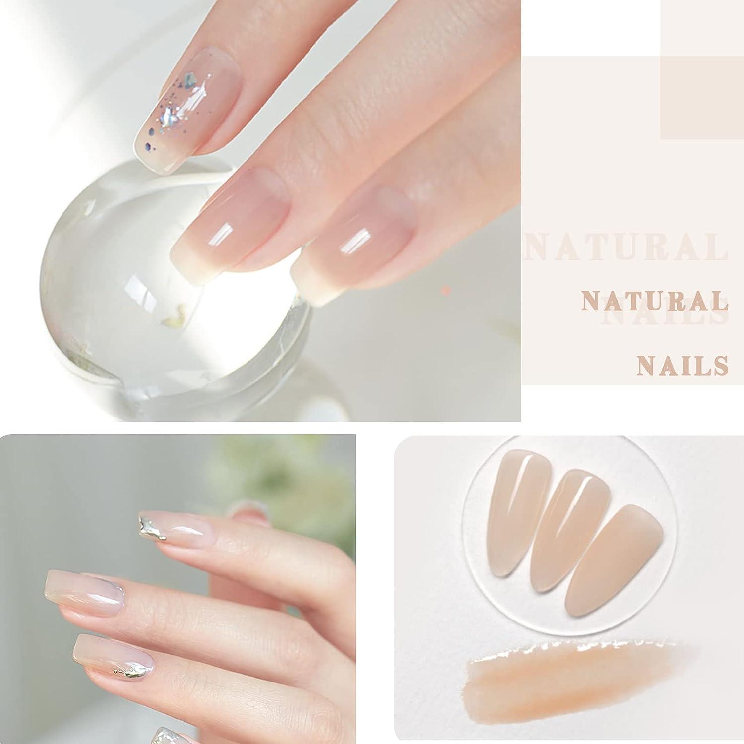 OPUIU 24 PCS Jelly Nude Pink Gel Nail Polish Kit Natural Neutral Korean Glitter Set With Base