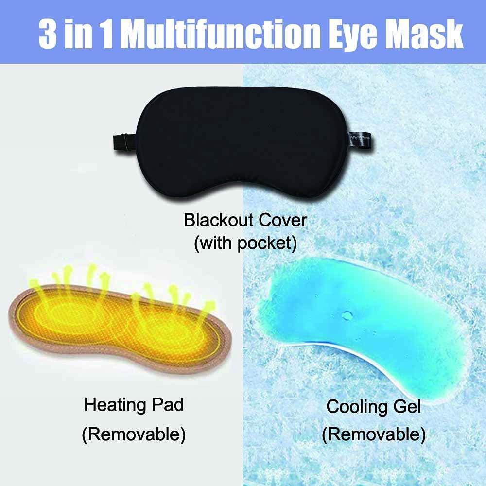 Heated Silk Eye Mask With Reusable Ice Gels Hot Cold Therapy For Puffiness Dry Eyes Styes