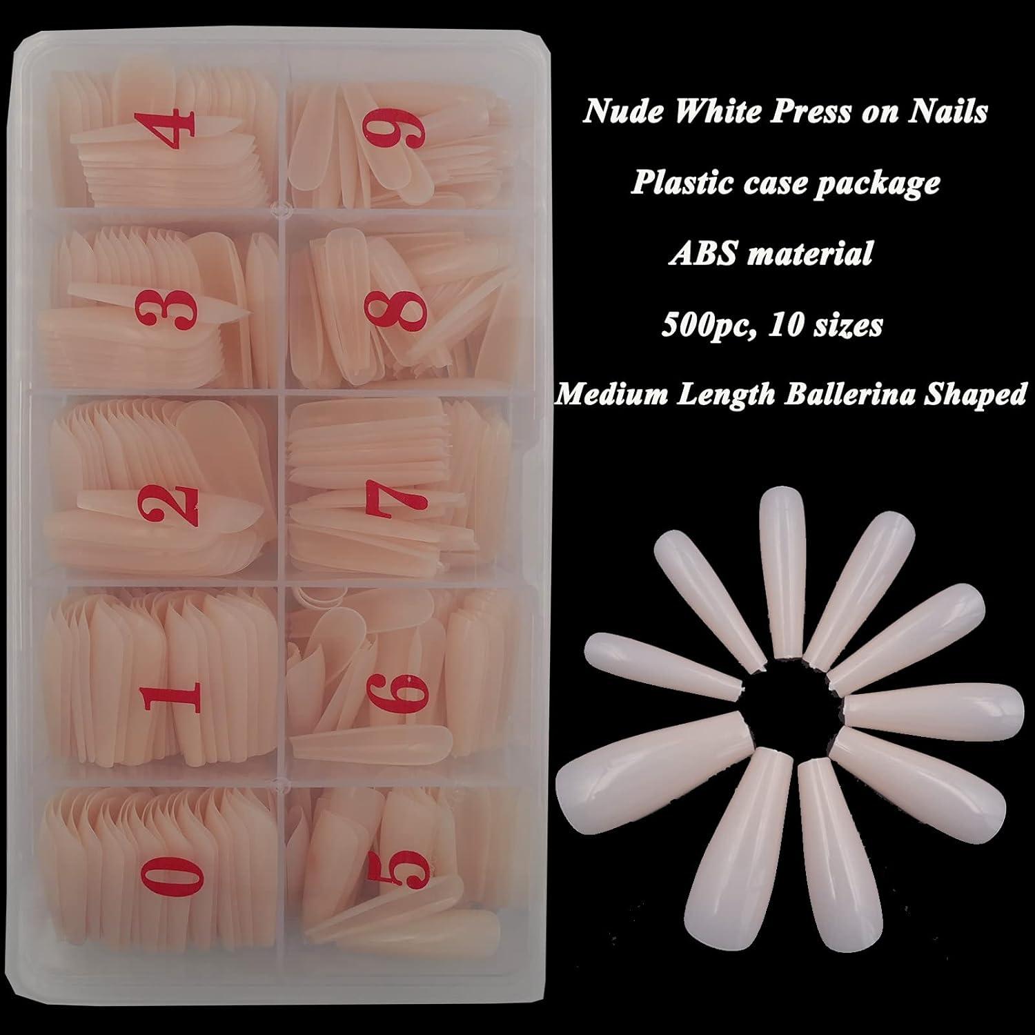 LuckForever Pc Nude Pink Coffin False Nails Press On Full Cover Ballerina Design With Case