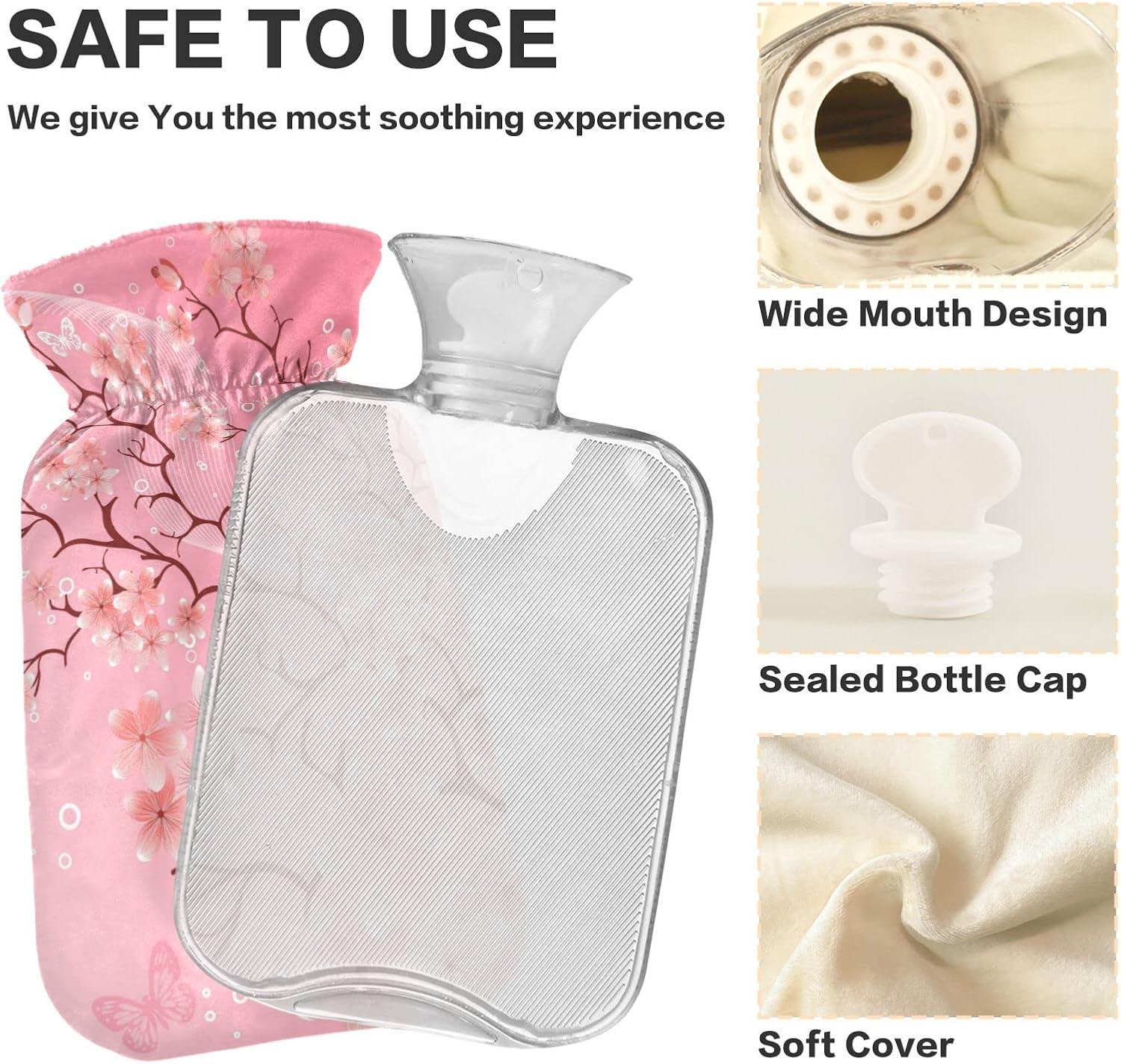Naanle Japanese Cherry Blossom Hot Water Bottle L Transparent Heat Bottle For Menstrual