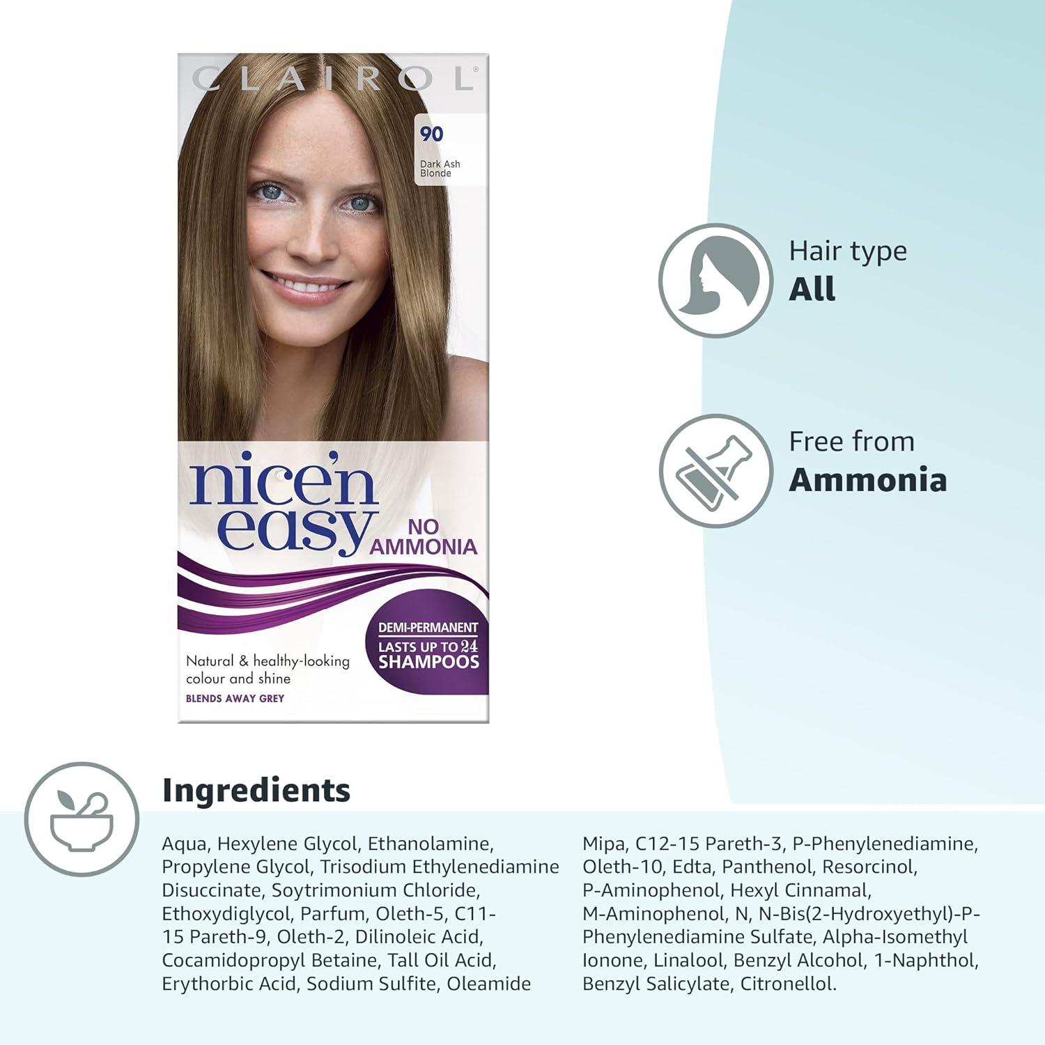 Clairol Nice N Easy No Ammonia Hair Dye Dark Ash Blonde Count