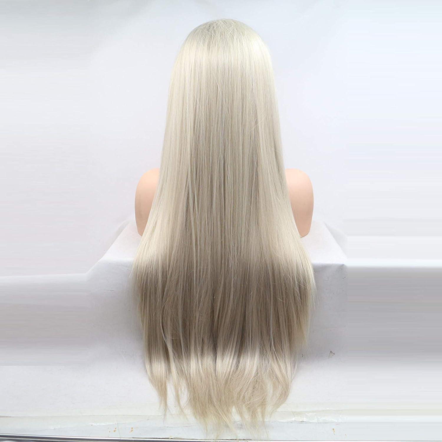 Xiweiya Ombr Blonde Lace Front Wig Long Silky Synthetic Hair With Dark Root For Women Drag