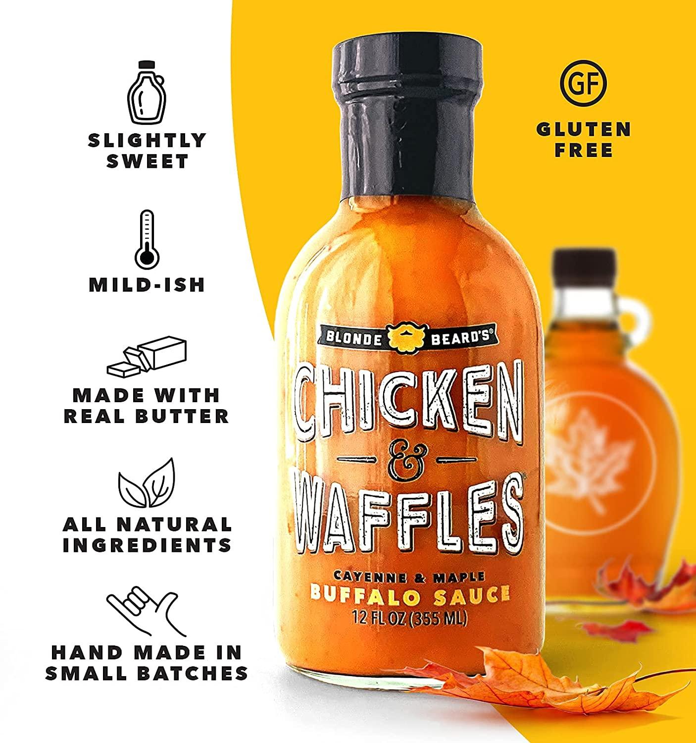 Blonde Beard S Chicken Waffles Buffalo Sauce Mild Medium Slightly Spicy Sweet Ideal For