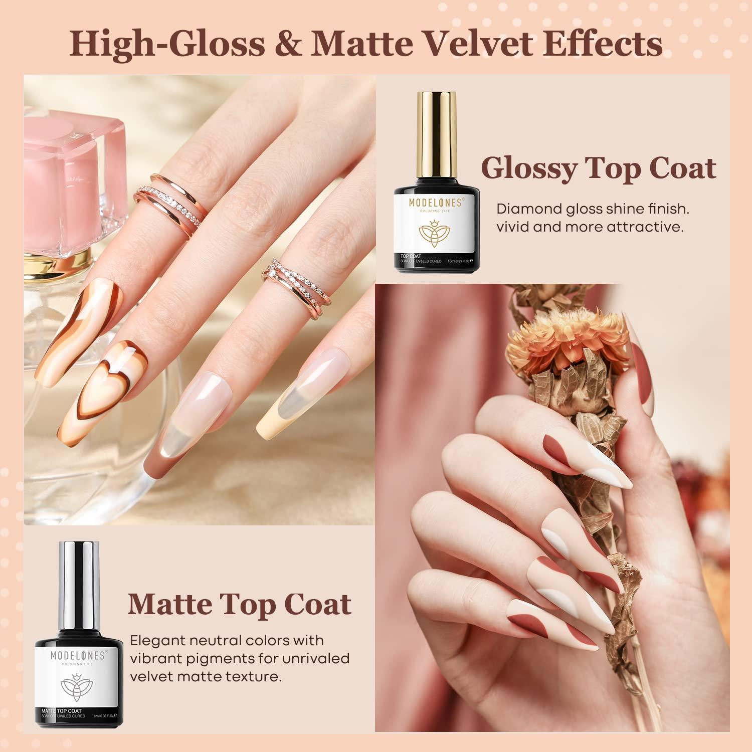 Modelones Color Gel Nail Polish Kit With Uv Light Dryer Nude Skin Tones Glossy Matte