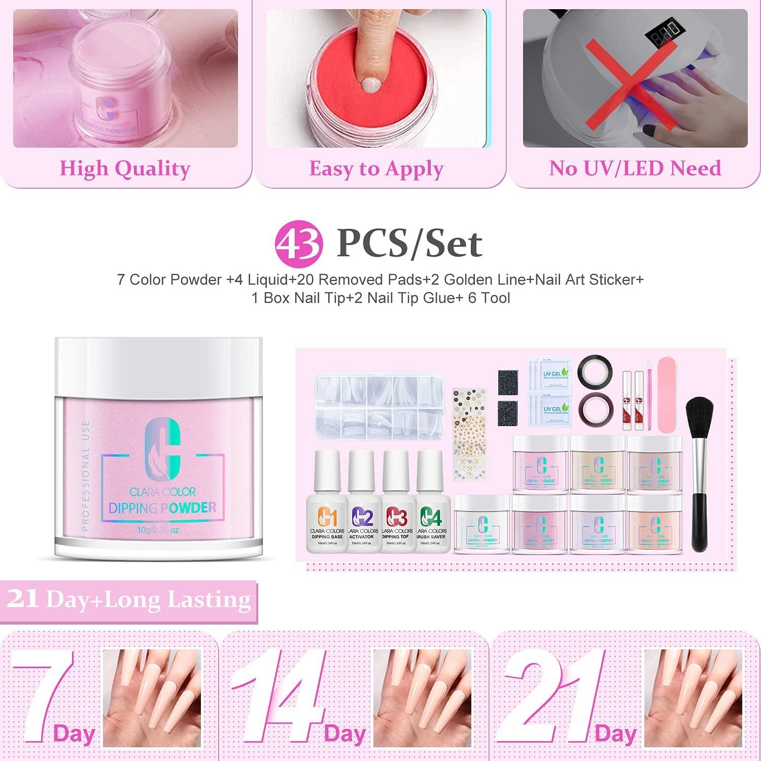 Dip Powder Nail Kit Starter 7 Color Nude Glitter Set For French Manicure DIY Salon Art