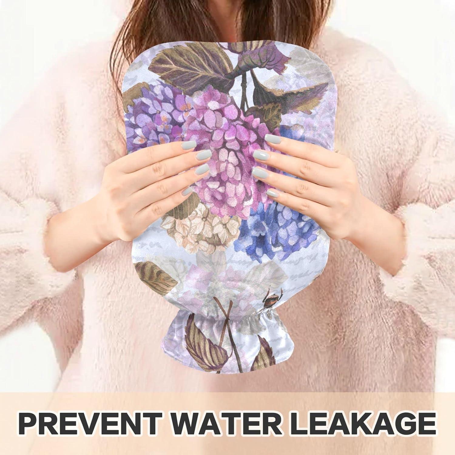 Naanle L Transparent Hot Water Bottle Hortensia Flower Bee Design For Menstrual Cramps Pain