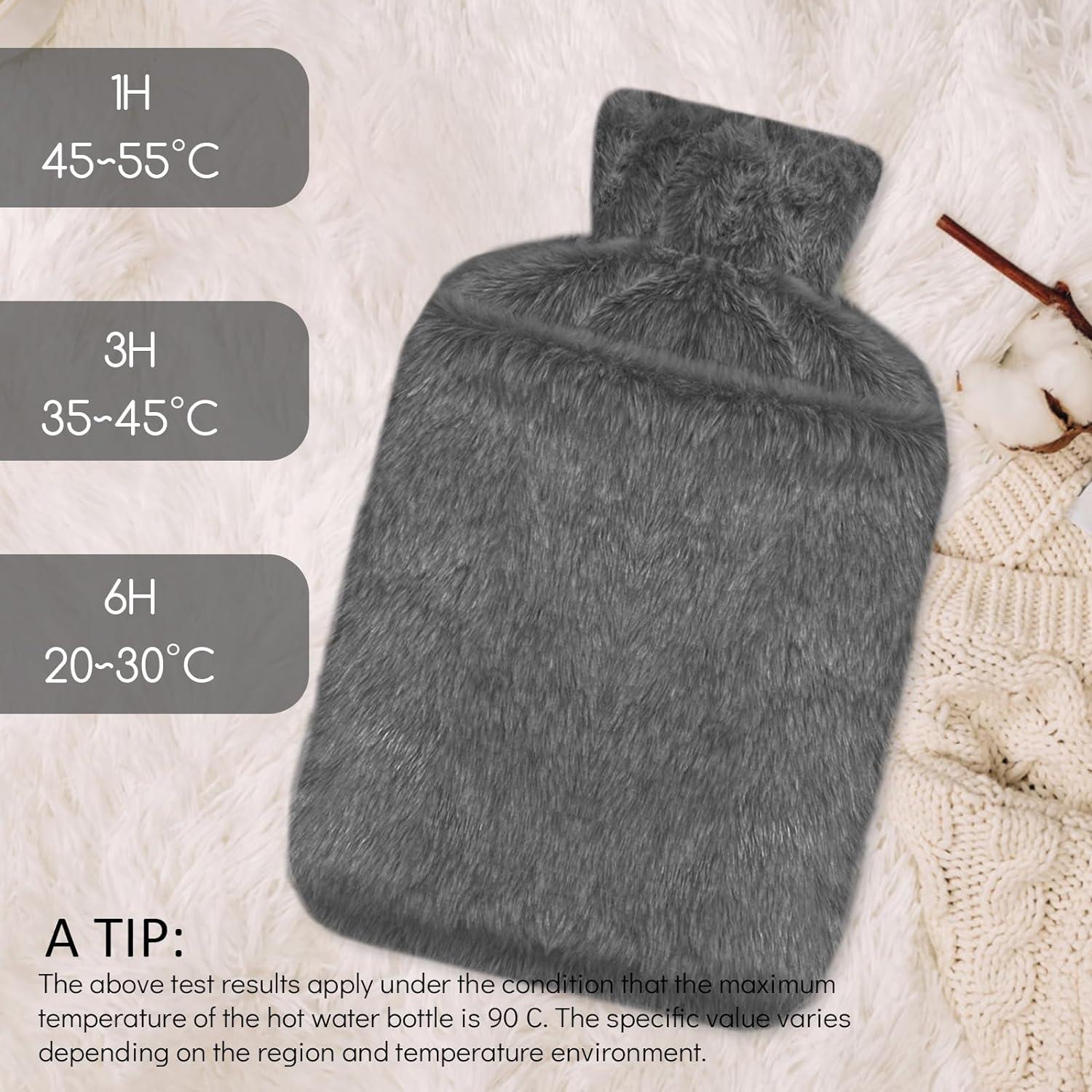Jsdoin L Hot Water Bottle With Luxury Faux Fur Cover Leakproof Hot Water Bag For Pain Relief