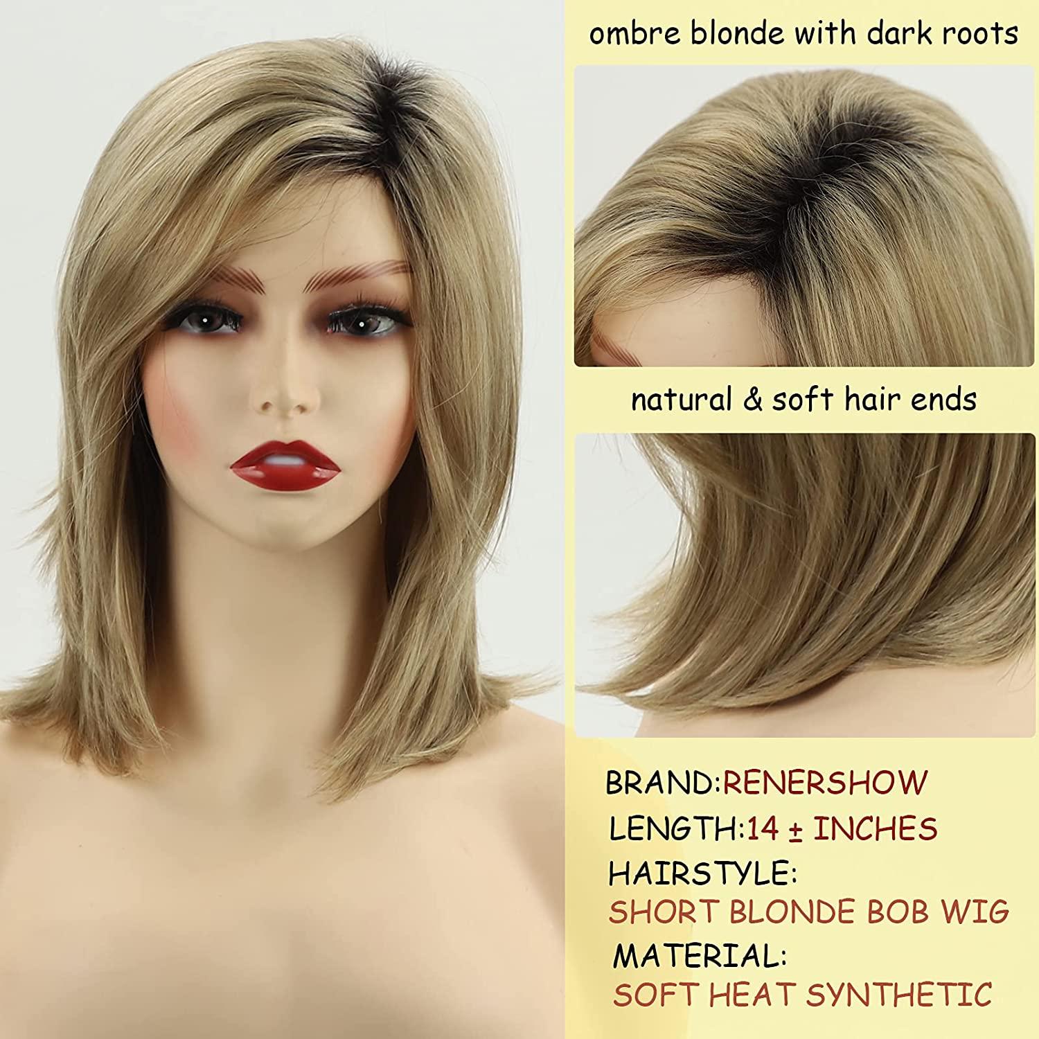 Ombre Blonde Bob Wig Synthetic Medium Length Wig For White Women With Bangs Buy Now With