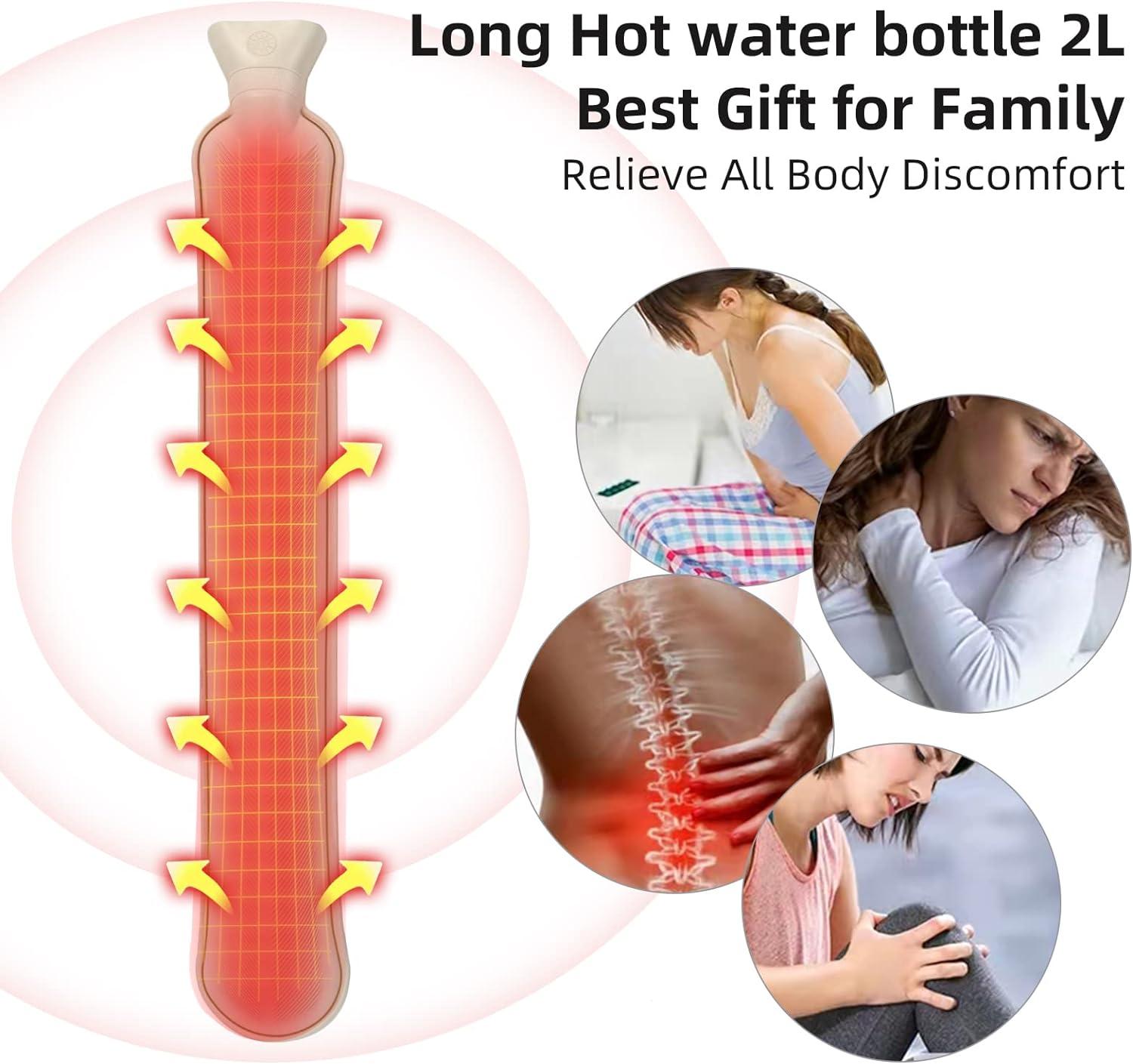 RiyaNed Long Hot Water Bottle 2L Natural Rubber Soft Fluffy With Cover Heat Therapy Wrap