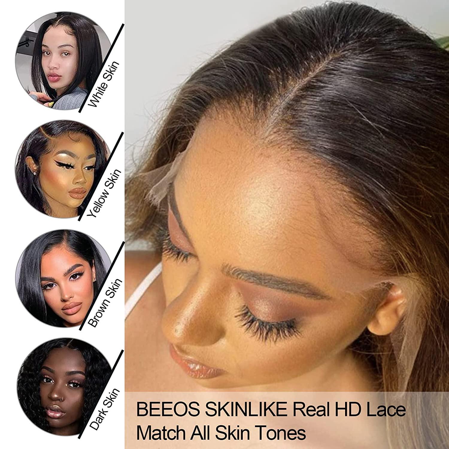 Beeos X Skinlike Real Hd Lace Front Wigs Ash Blonde Straight Bob