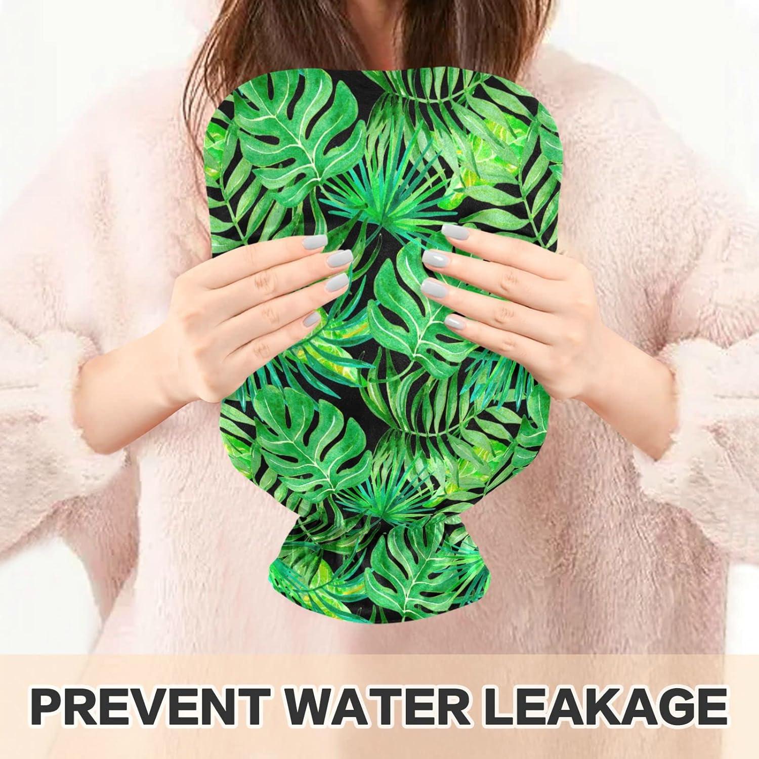 Naanle L Hot Water Bottle With Tropical Leaves Cover Pain Relief For Menstrual Cramps Heat