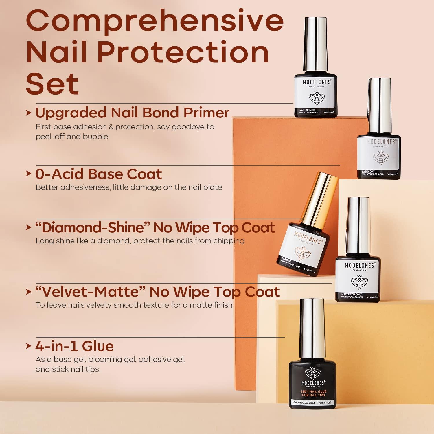 Modelones Color Gel Nail Polish Kit With Uv Light Dryer Nude Skin Tones Glossy Matte