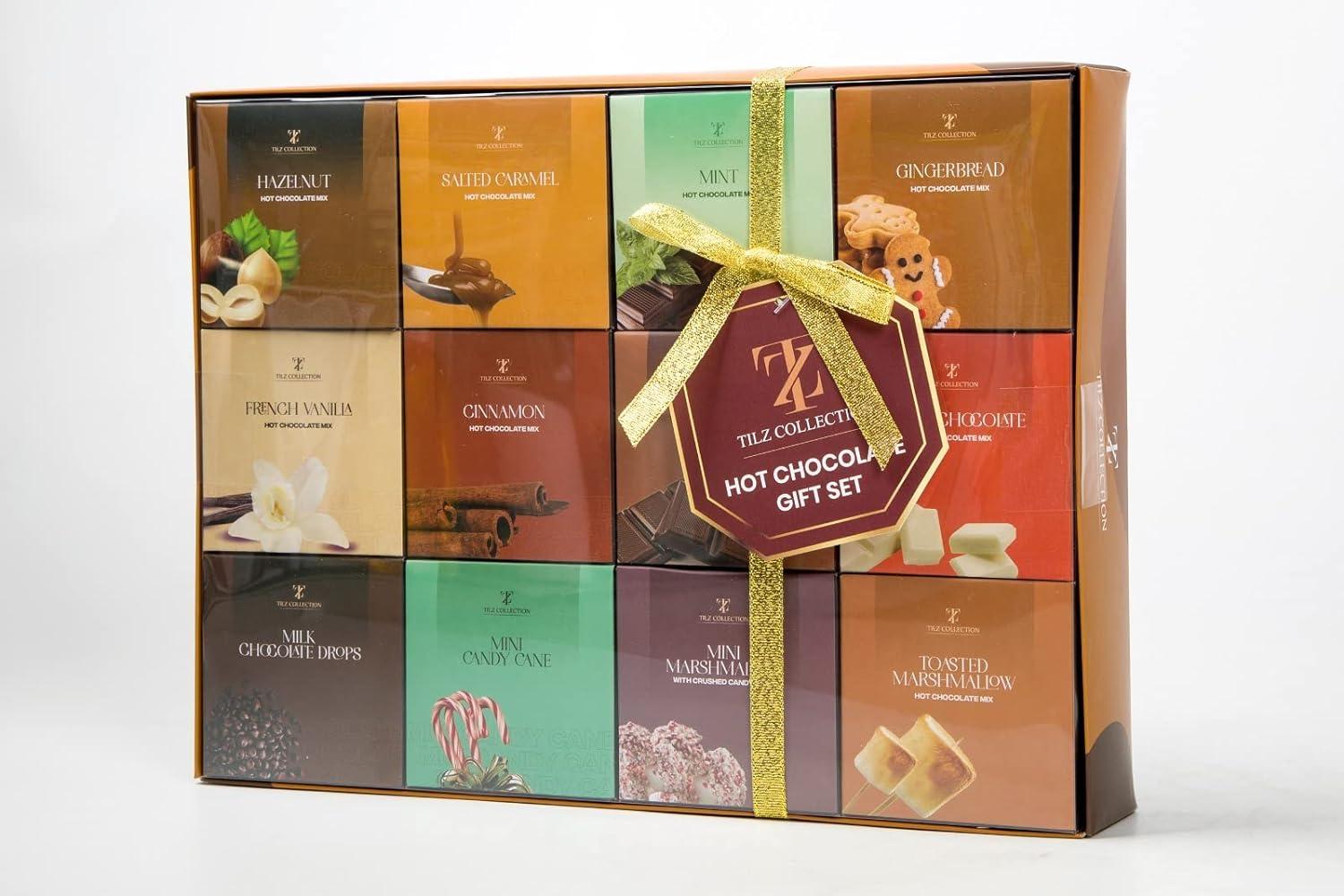 Hot Chocolate Gift Set Assorted Hot Choc Sachets Flavours Mini Mallows Choc Drops Crushed