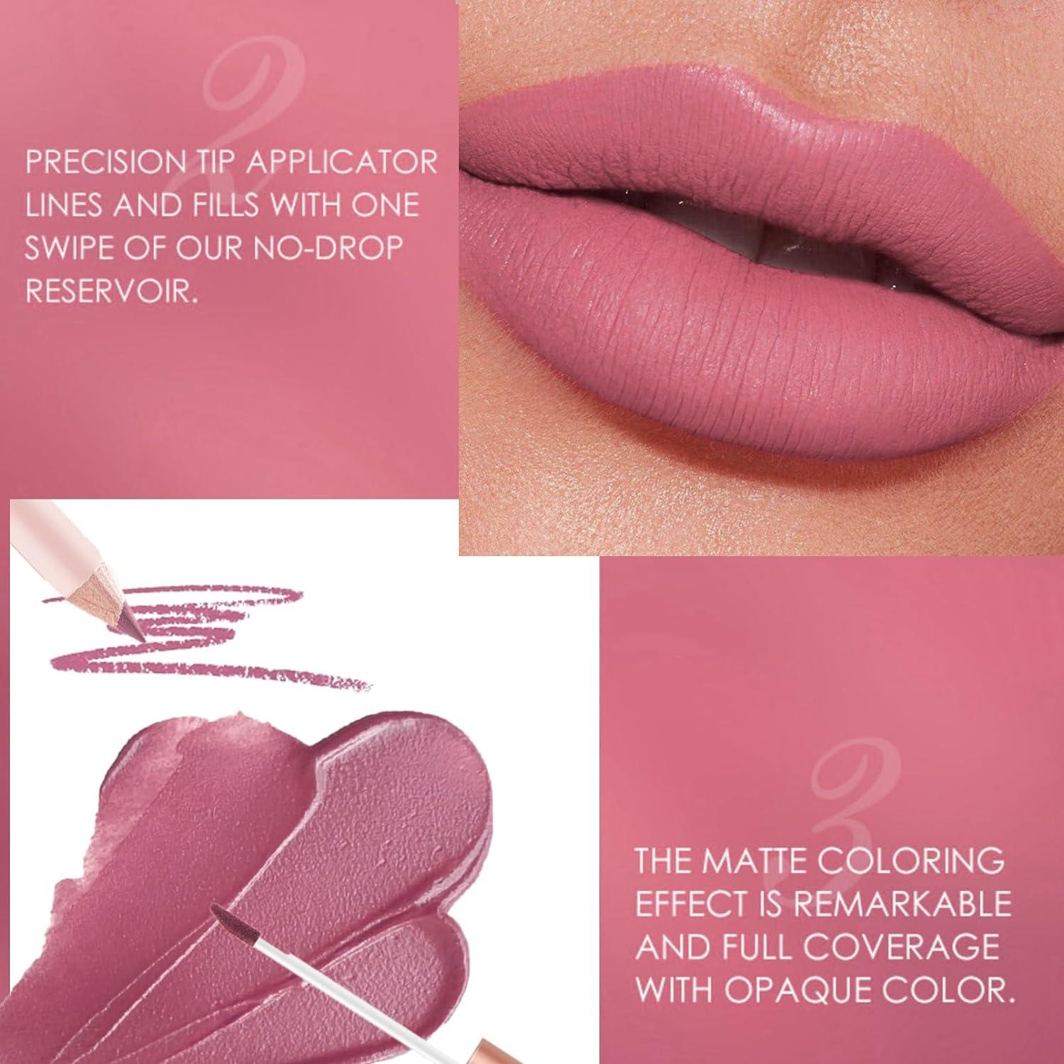 Nude Liquid Lipgloss Lip Liner Set Long Lasting Waterproof Lip Stain Highly Pigmented