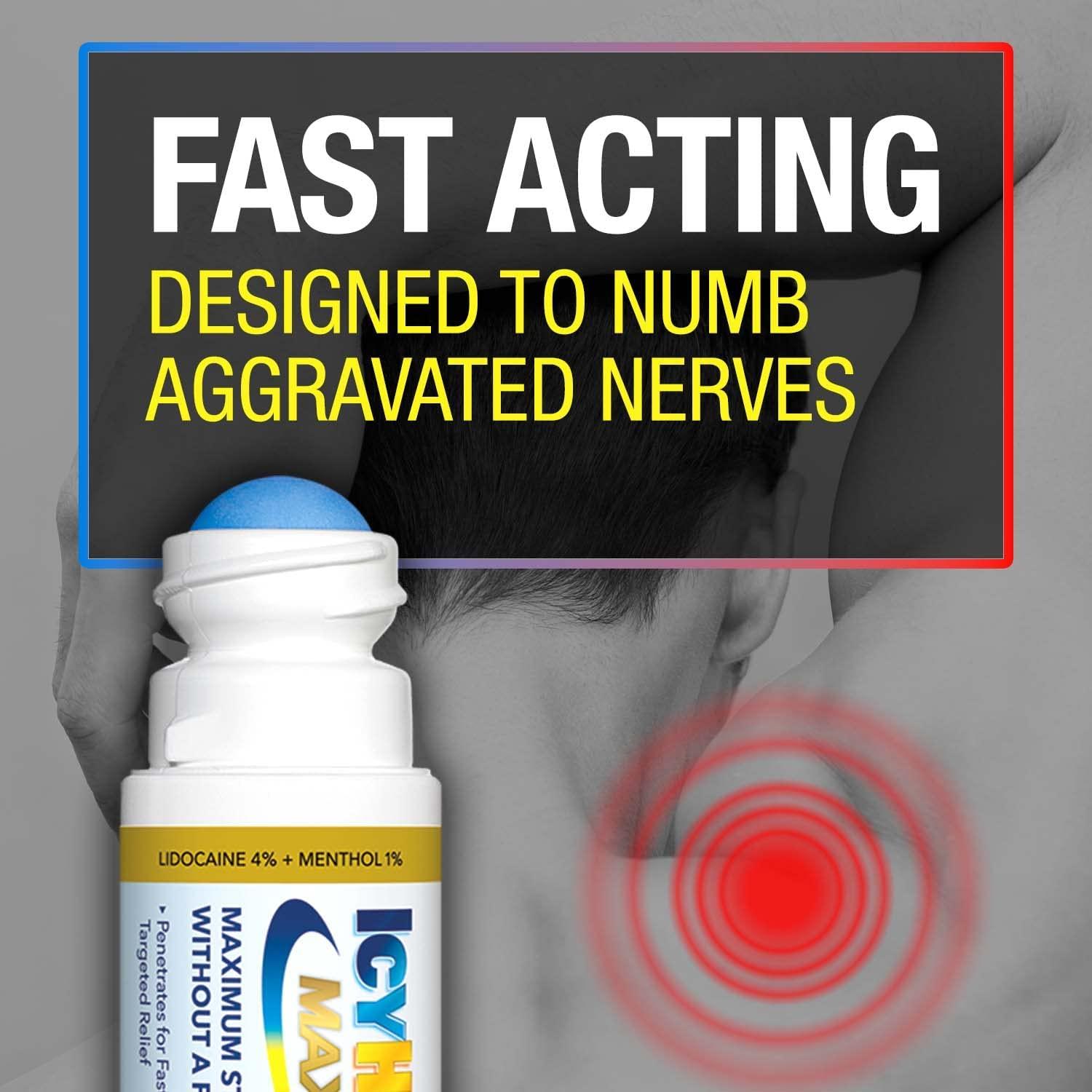 Icy Hot Max No Mess Pain Relief Roll On With Maximum Strength Lidocaine Plus Menthol Ounces