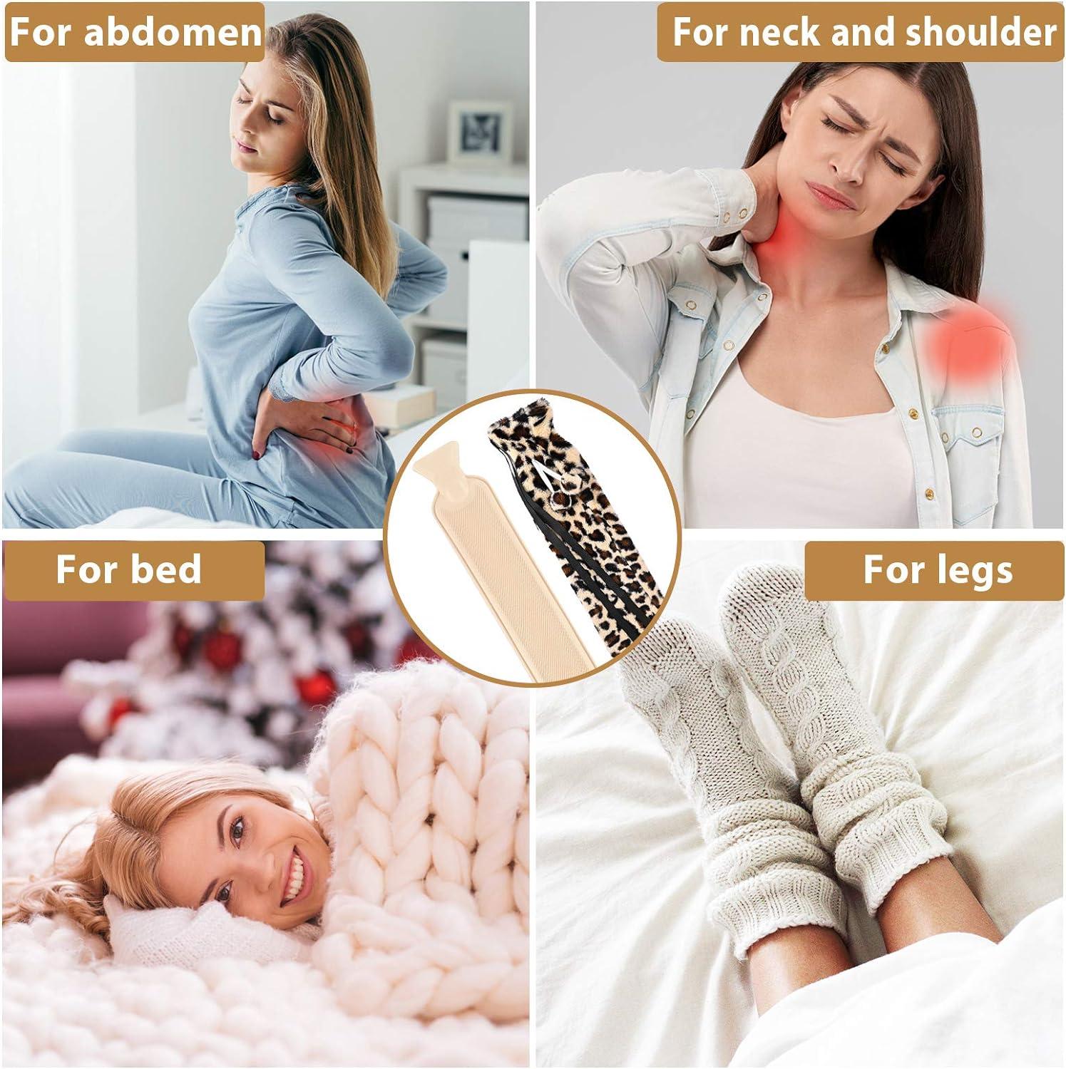 Leopard Print Long Hot Water Bottle With Plush Cover L Capacity