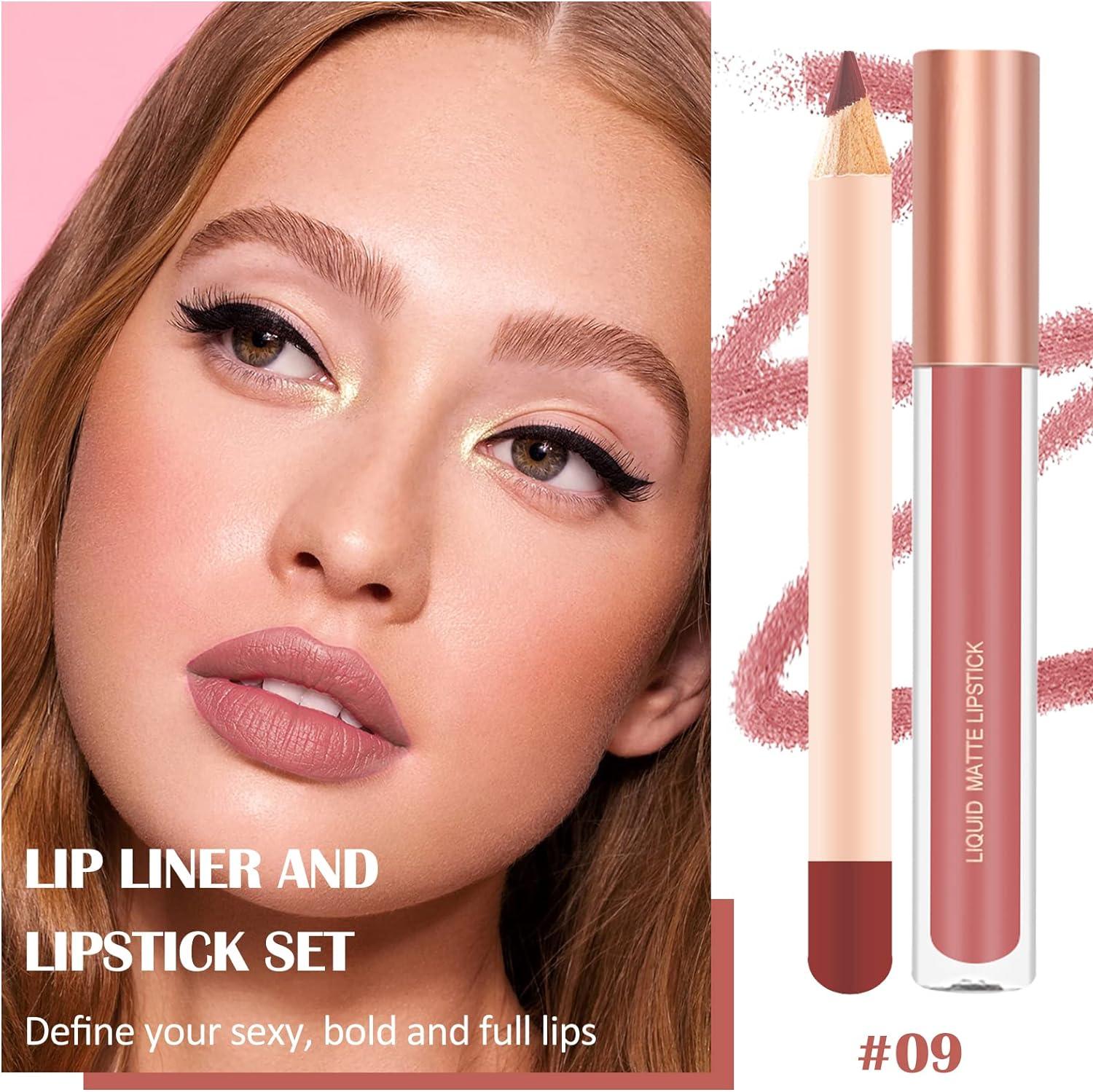 Prreal Pcs Lip Liner And Lipstick Set Nude Velvety Matte Liquid Lipstick Matching Liner