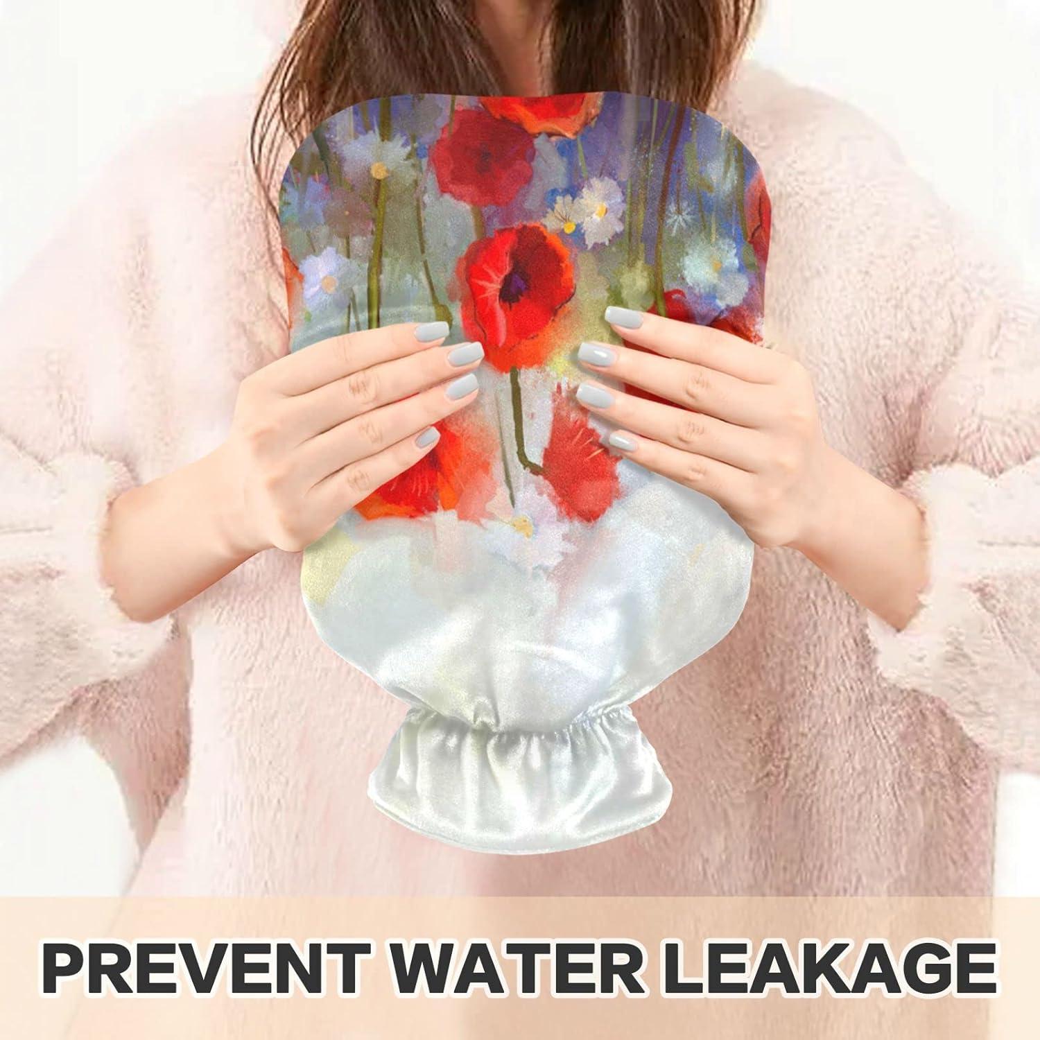 Naanle L Hot Water Bottle With Lid Transparent Poppy Seed Flower Design For Menstrual Cramps