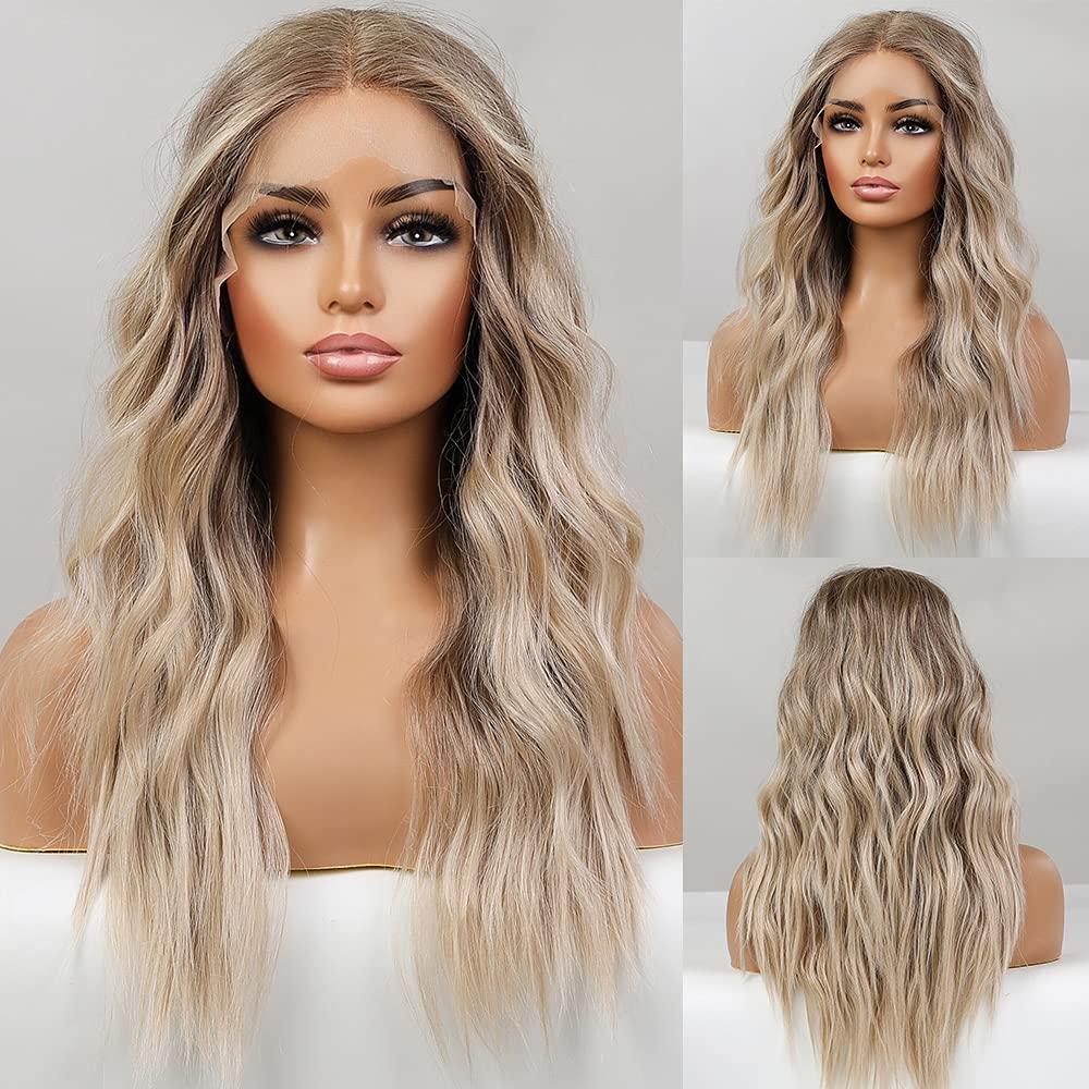 Emmor Long Ombre Blonde Lace Front Wig Inch Natural Wavy Synthetic Hair Middle Part