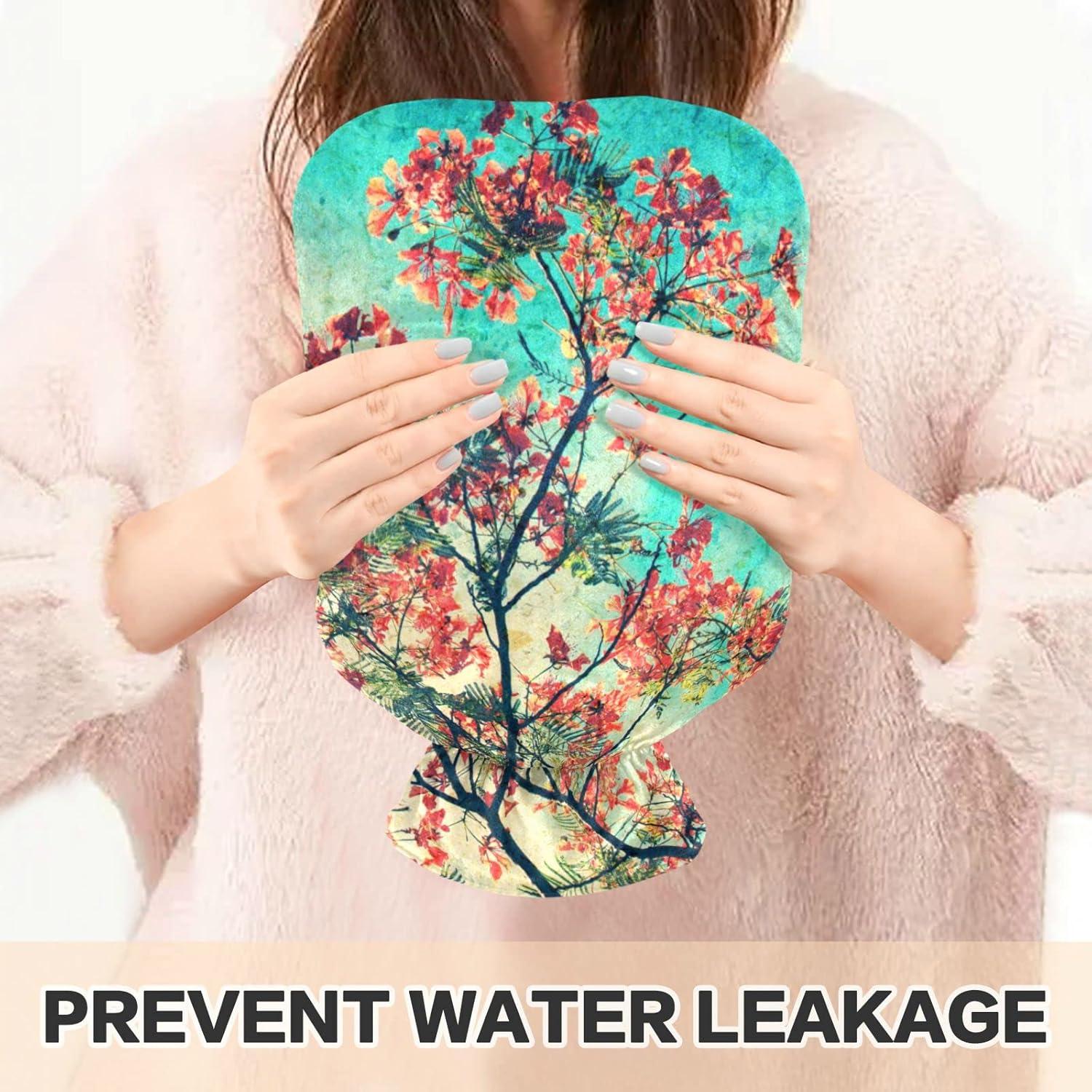 Naanle Orange Peacock Flowers Hot Water Bottle With Lid 2L Heat Bottle For Back Pain Relief