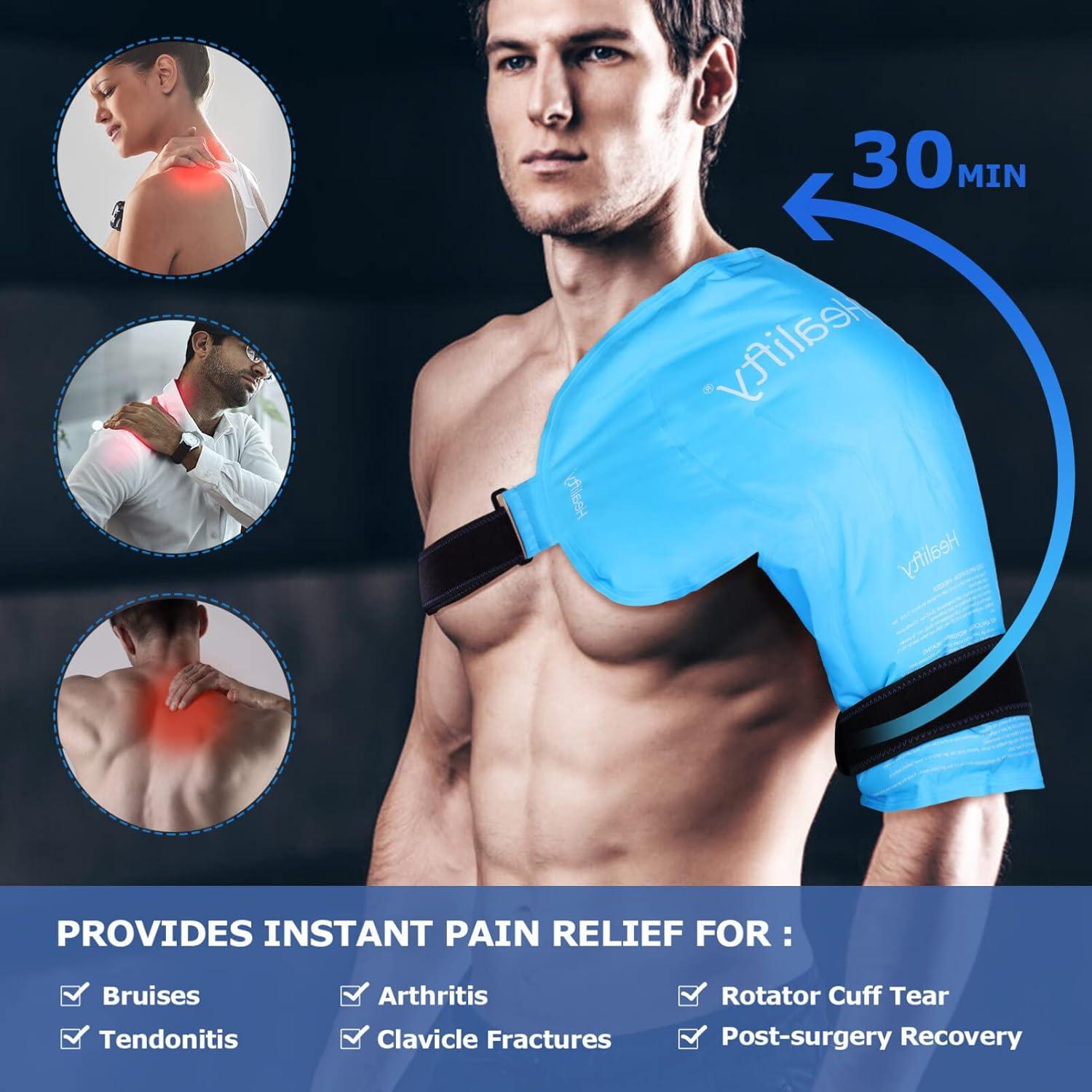 Healifty Shoulder Ice Pack Reusable Hot Cold Therapy Wrap For Pain Relief And Recovery Blue
