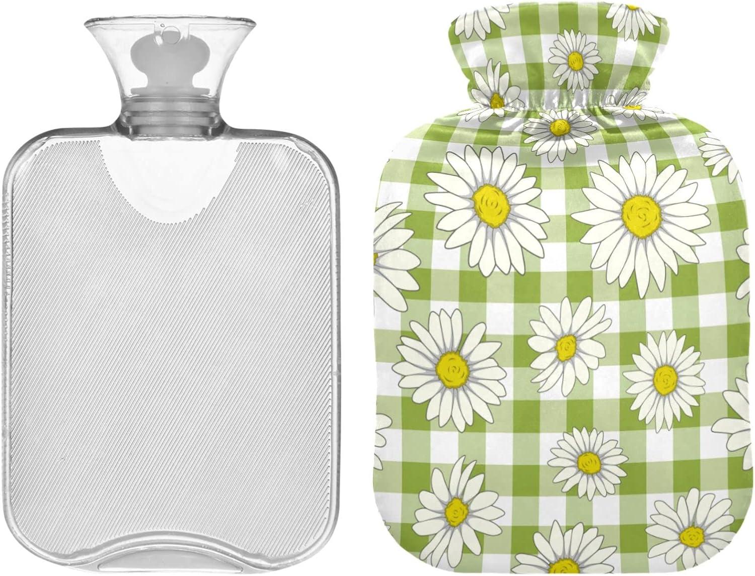 Naanle L Hot Water Bottle With Checkered Daisy Cover Pain Relief Heat Therapy For Menstrual