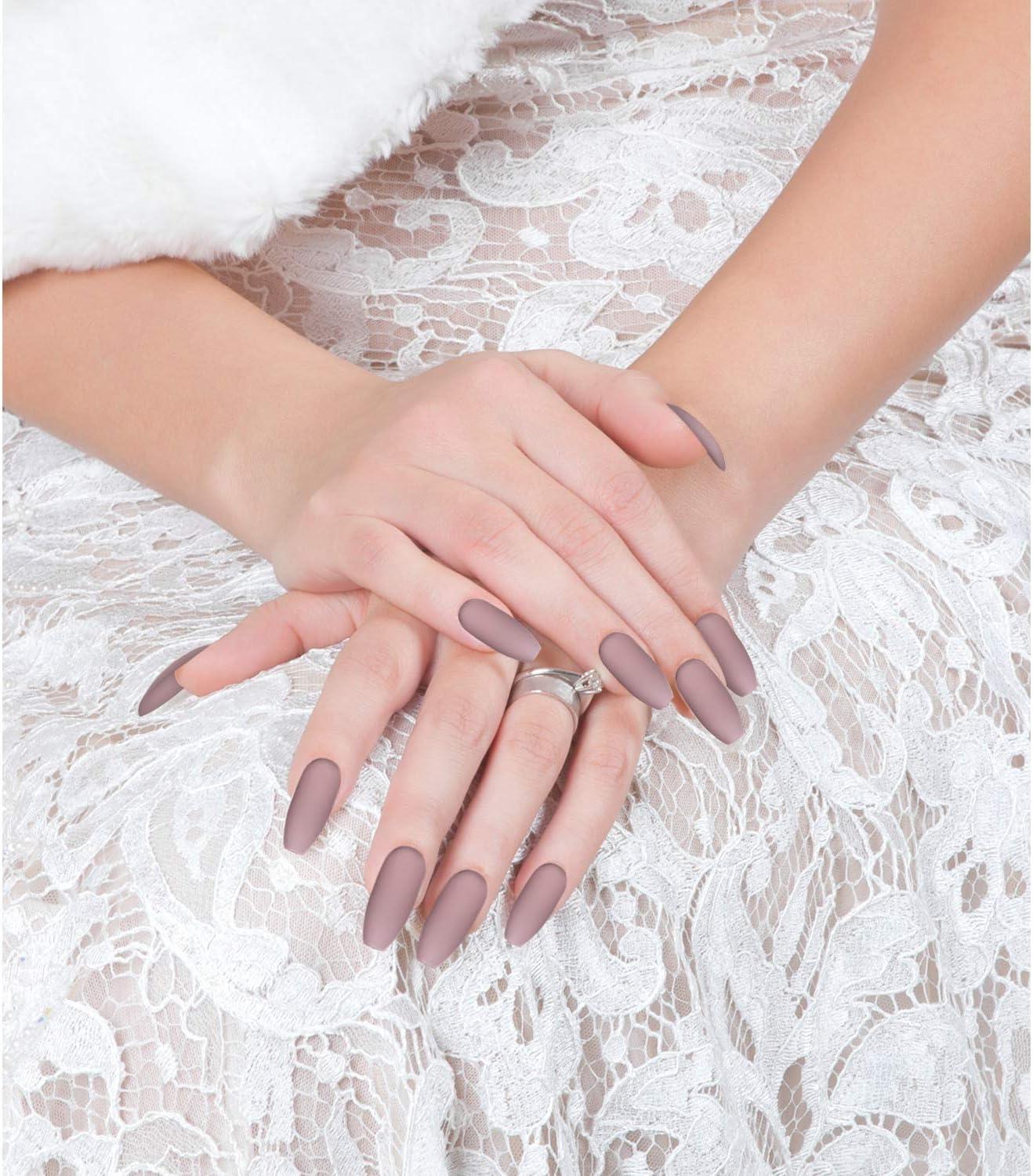 Nude Pink Matte Coffin False Nails Set 72 Full Cover Fake Tips With Glue Files And Wooden