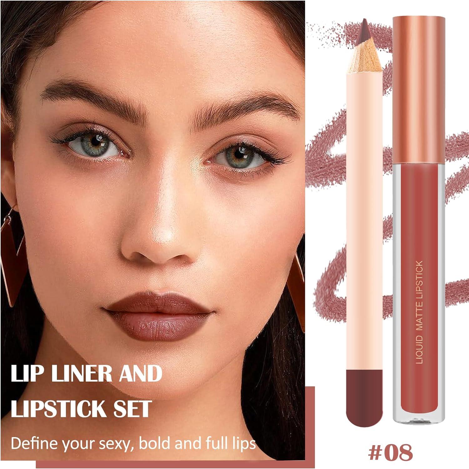 Prreal Pcs Matte Liquid Lipstick And Lip Liner Set Nude Velvety Lipstick Makeup Kit Long