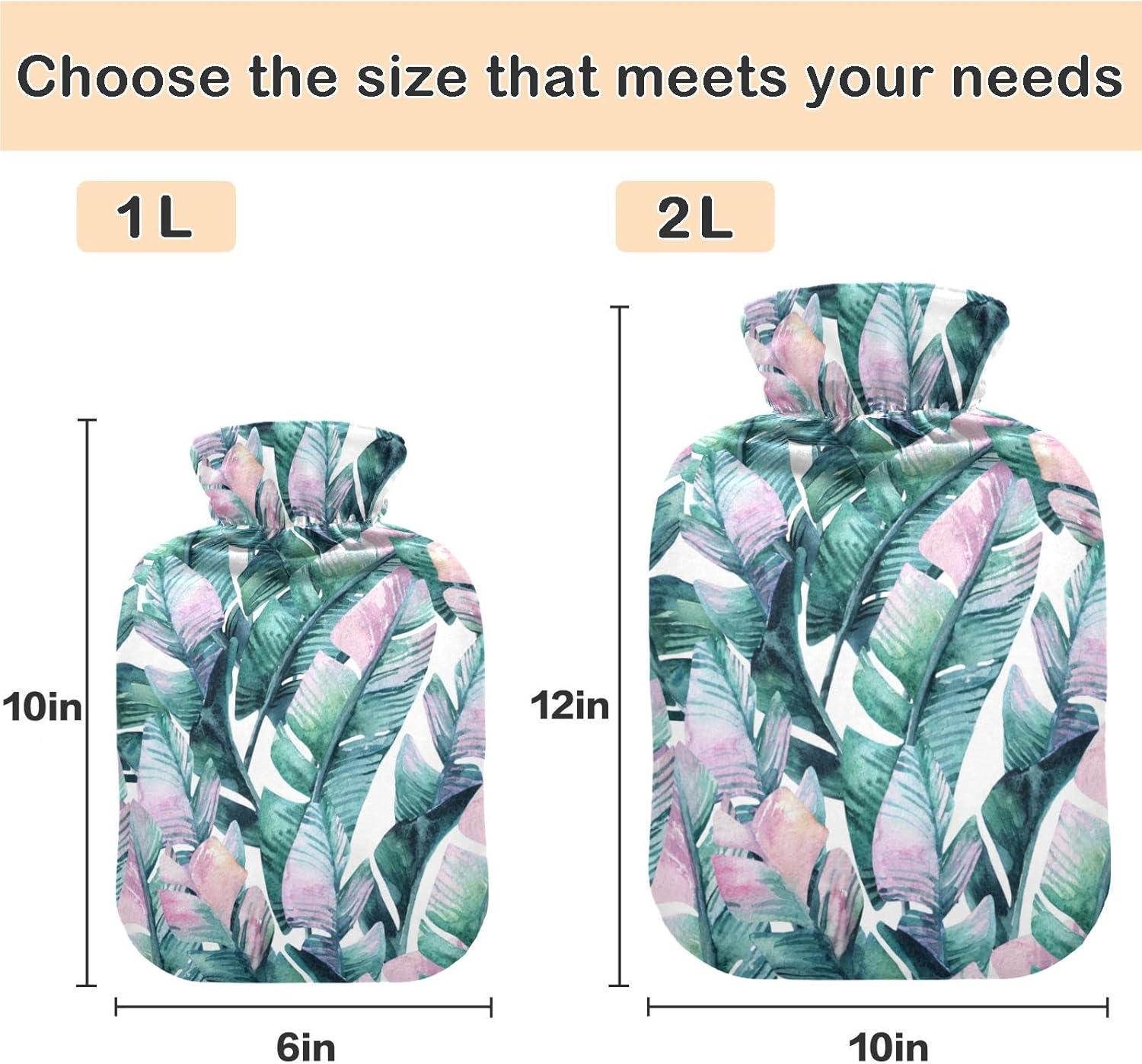 NAANLE L Hot Water Bottle With Lid Banana Leaf Transparent Design For Menstrual Cramps Pain