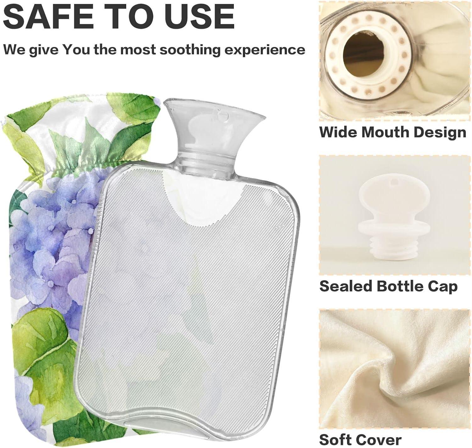 Naanle Floral Hydrangeas Hot Water Bottle With Cover L Pain Relief For Menstrual Cramps