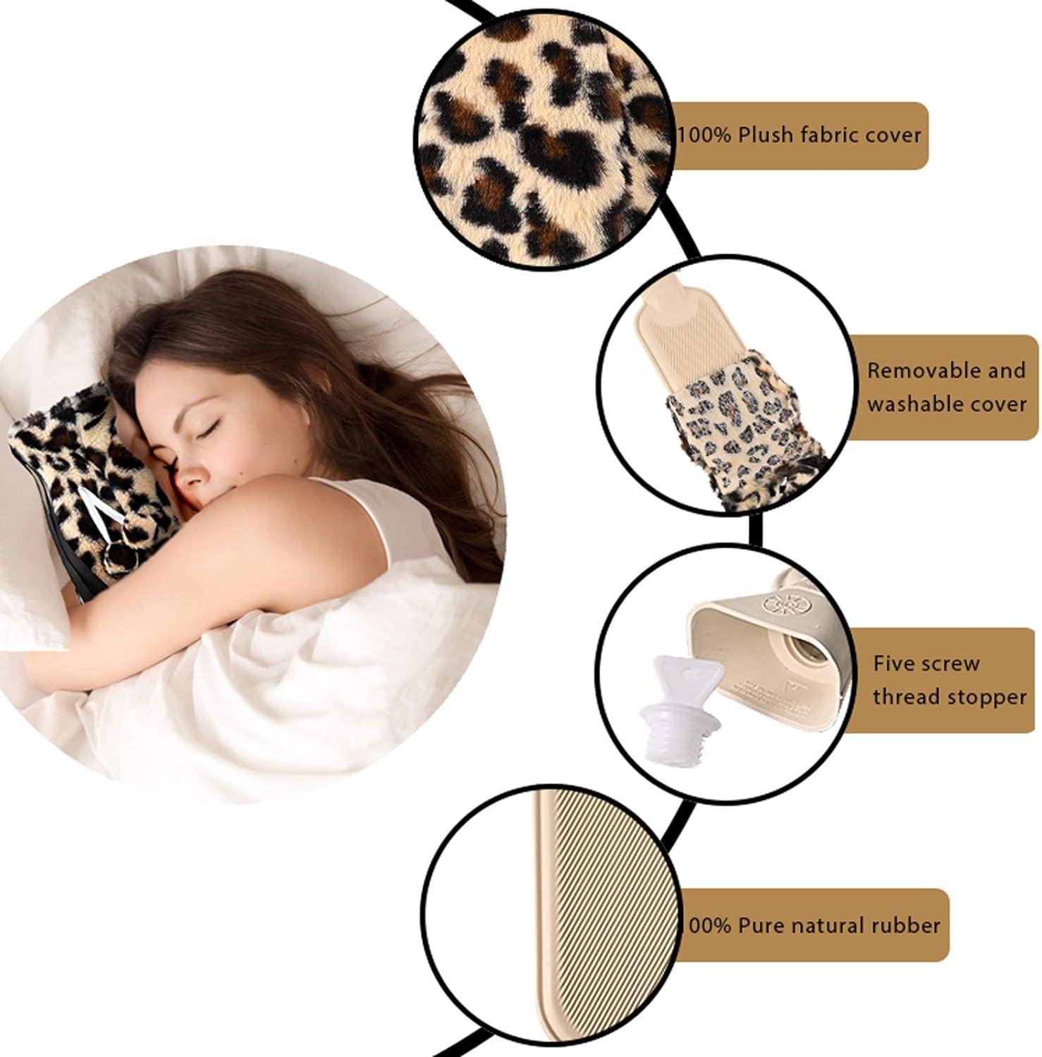 Leopard Print Long Hot Water Bottle With Plush Cover L Capacity Wearable Belts For Neck